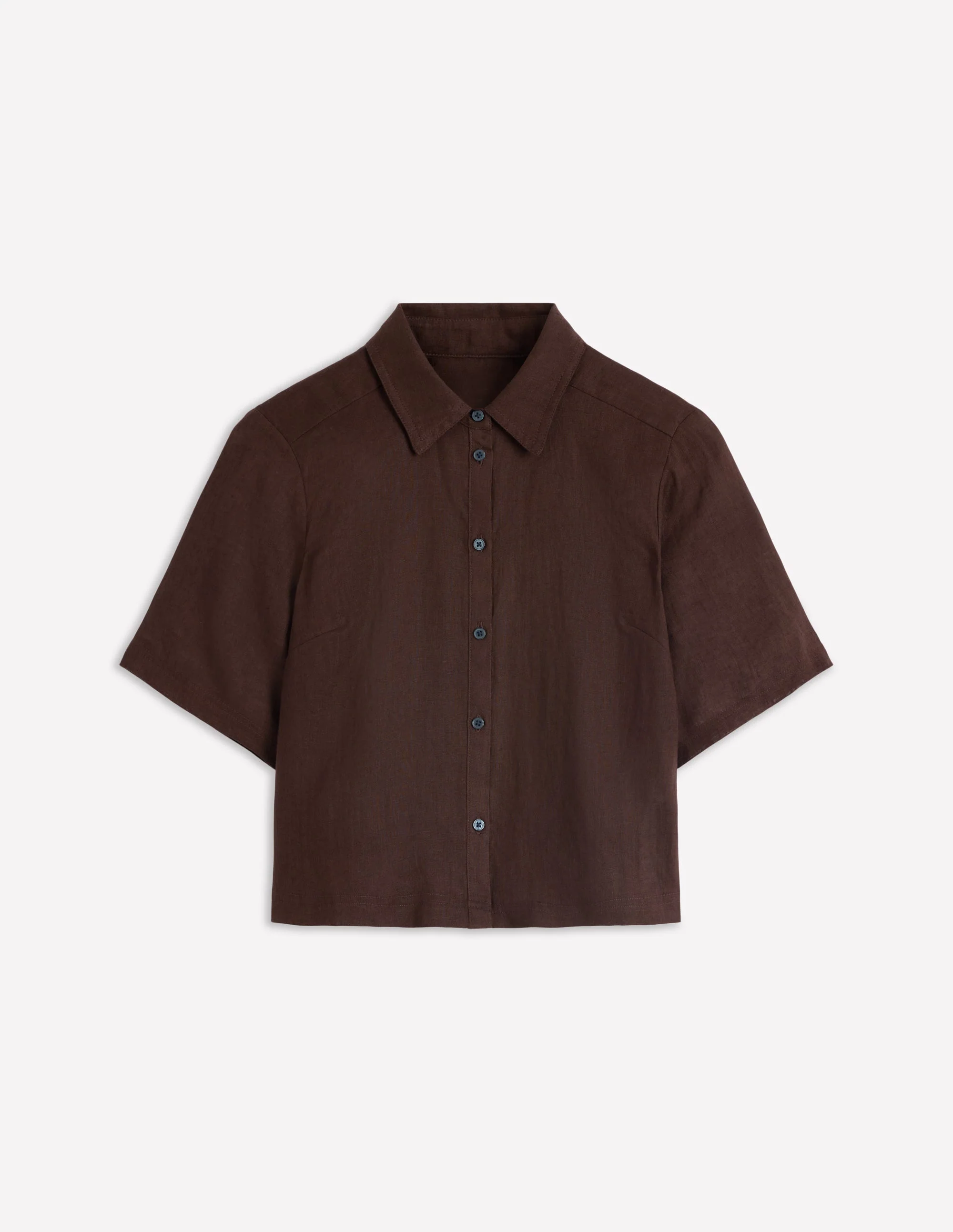 Short Sleeve Linen Shirt-Bitter Chocolate - Image 6