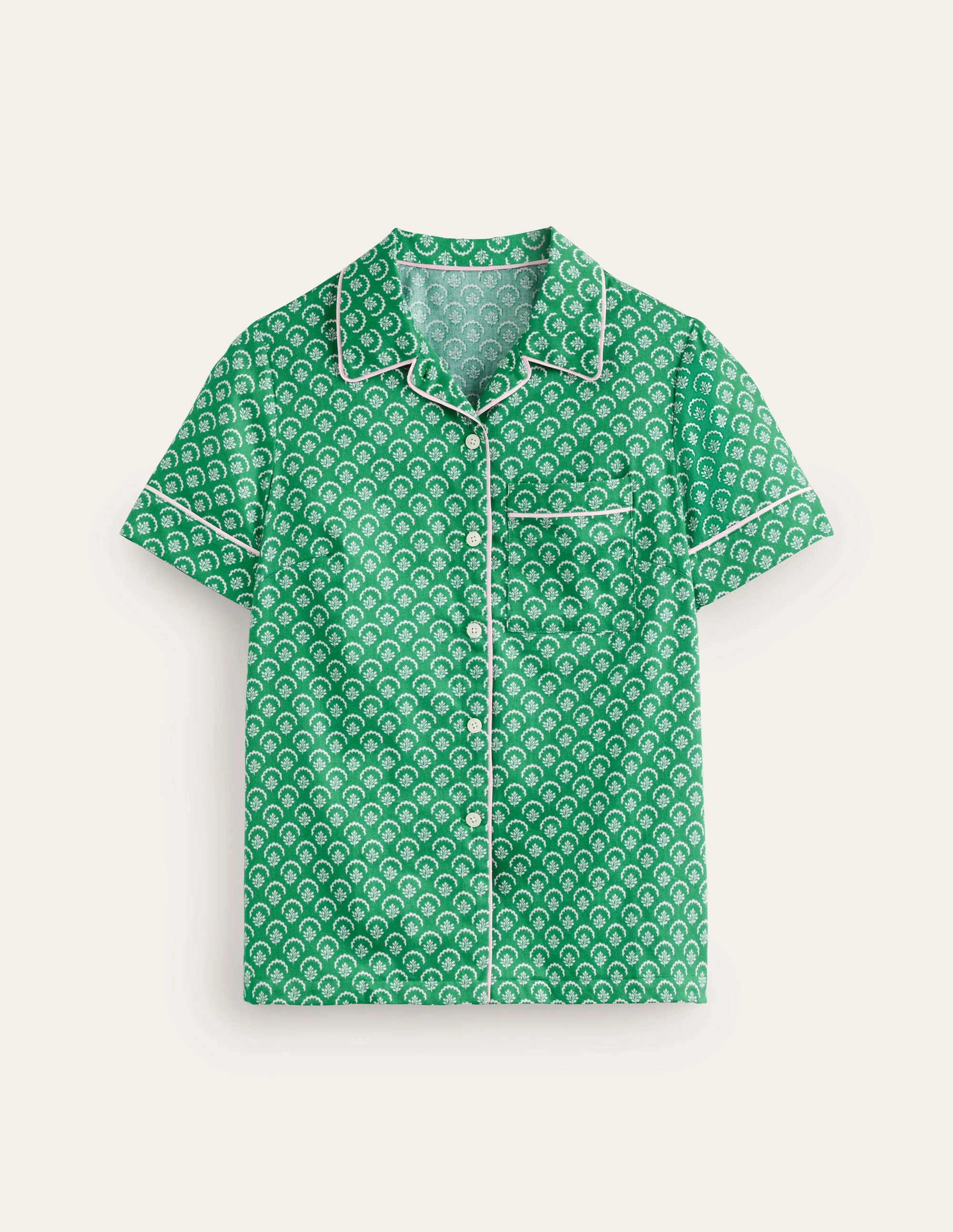 Short Sleeve Pyjama Top-Green, Ditsy Vine - Image 5