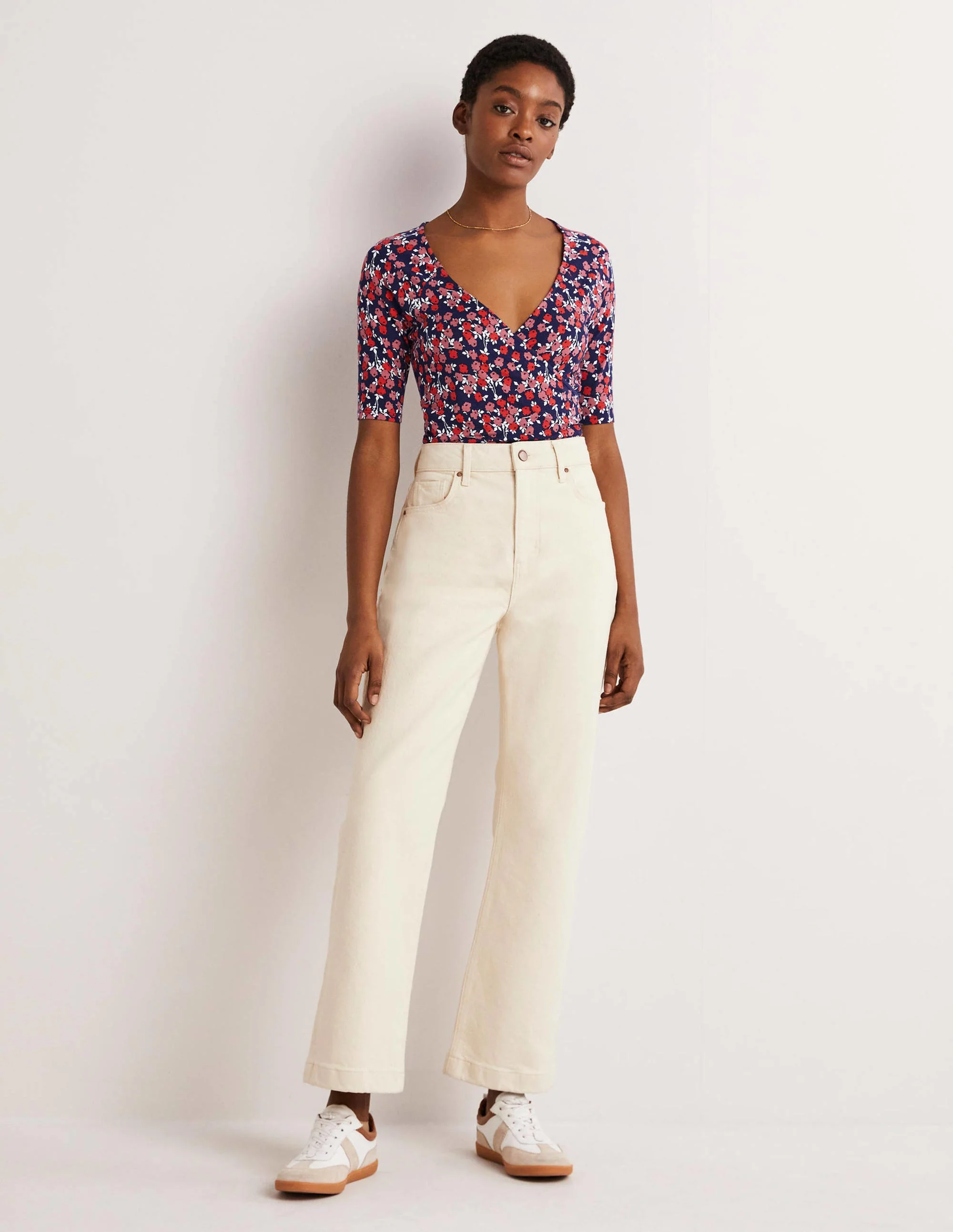 Short Sleeve Wrap Top-Cherry Red, Abstract Sprig - Image 4