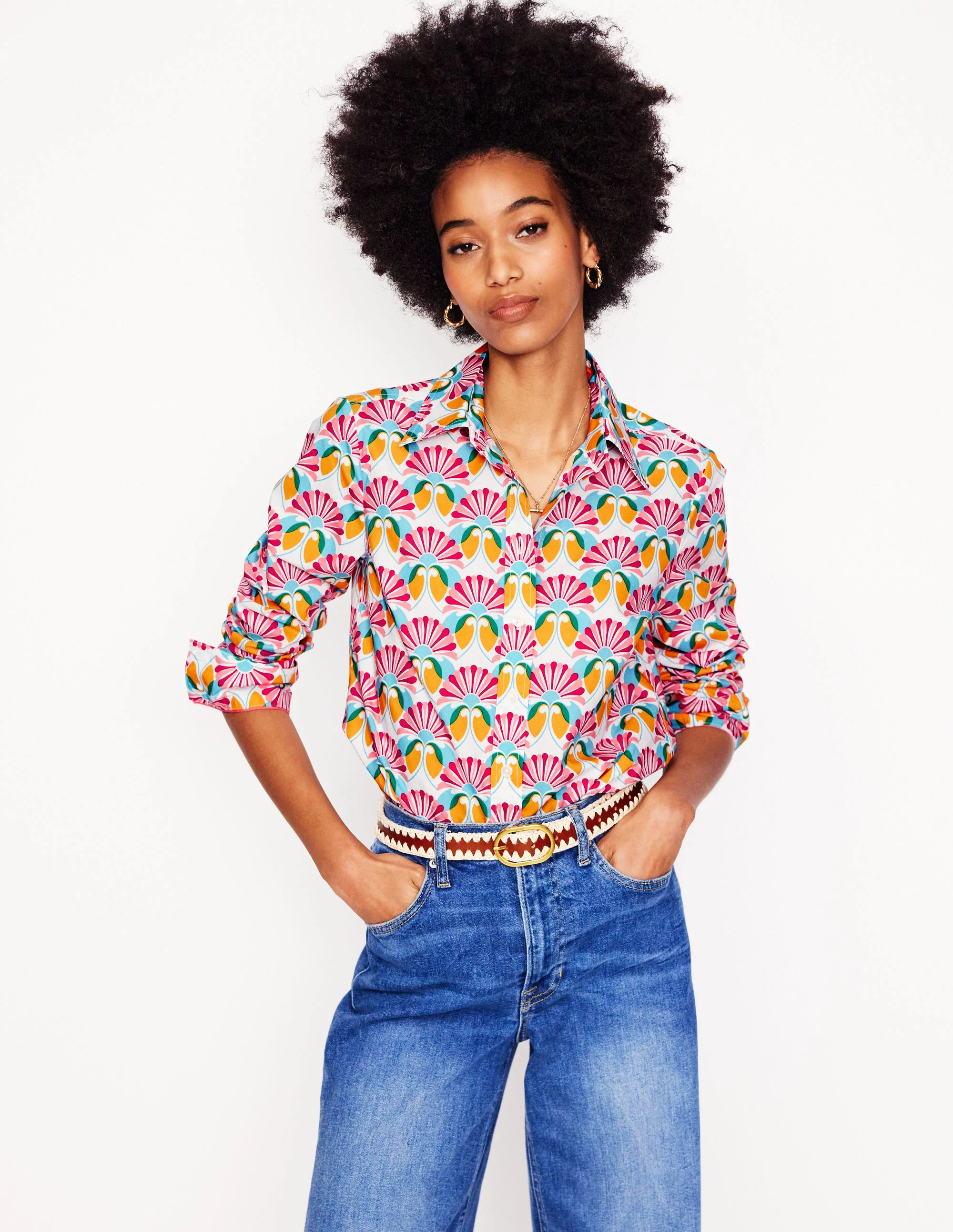 Sienna Cotton Shirt-Ivory, Daisy Bloom Geo - Image 3