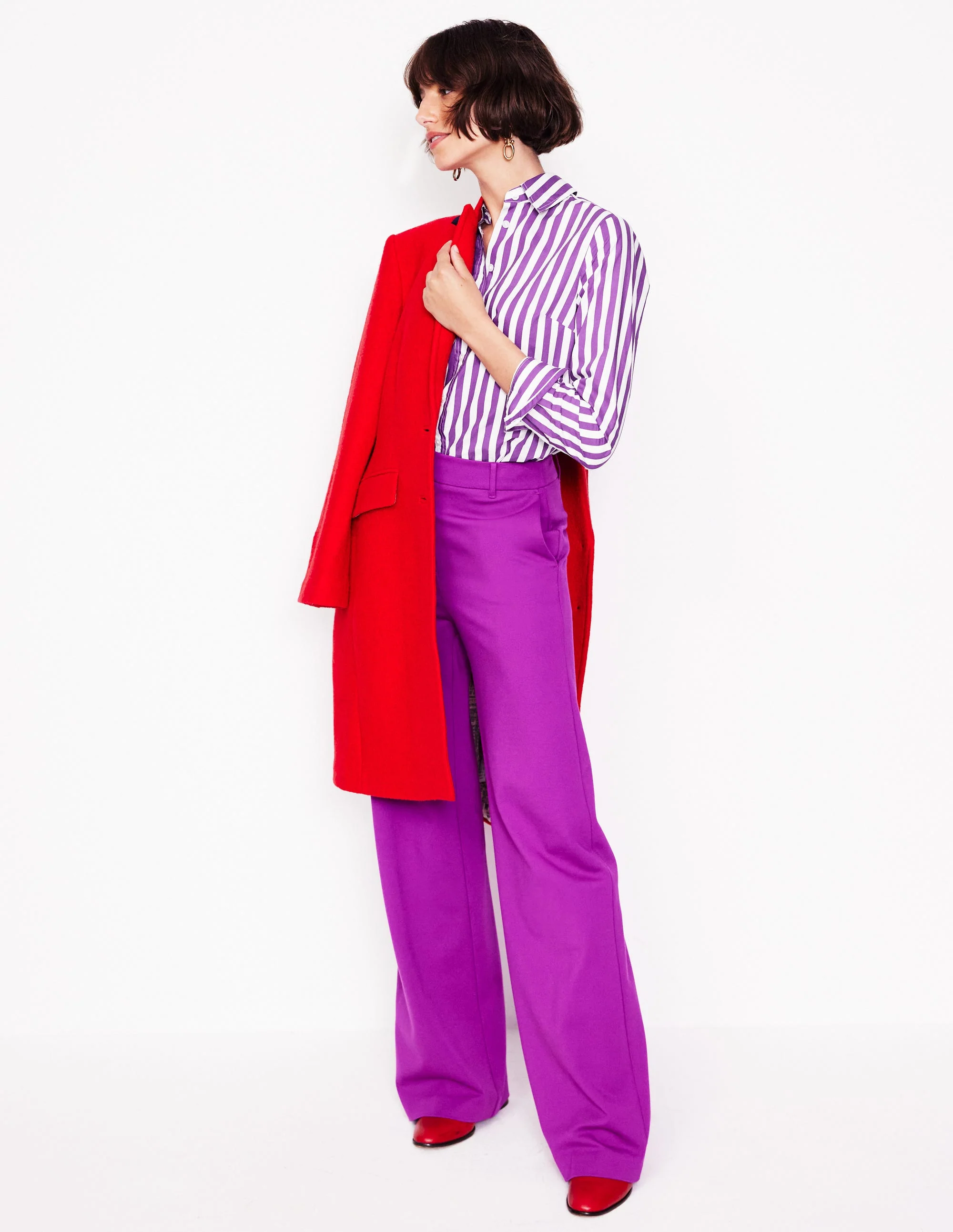 Sienna Cotton Shirt-Royal Purple, Ivory Stripe - Image 4
