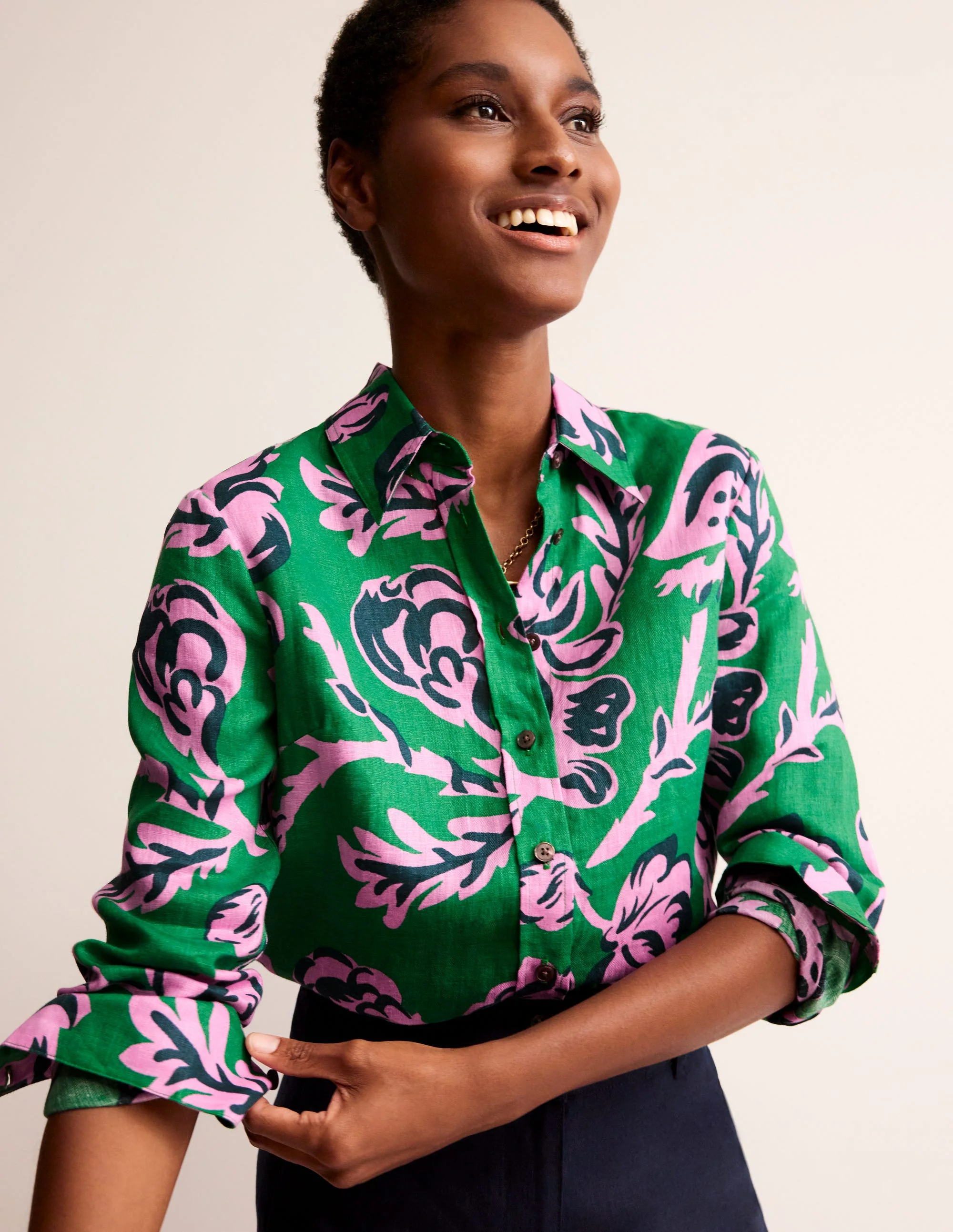 Sienna Linen Shirt-Green Tambourine, Rose Blush