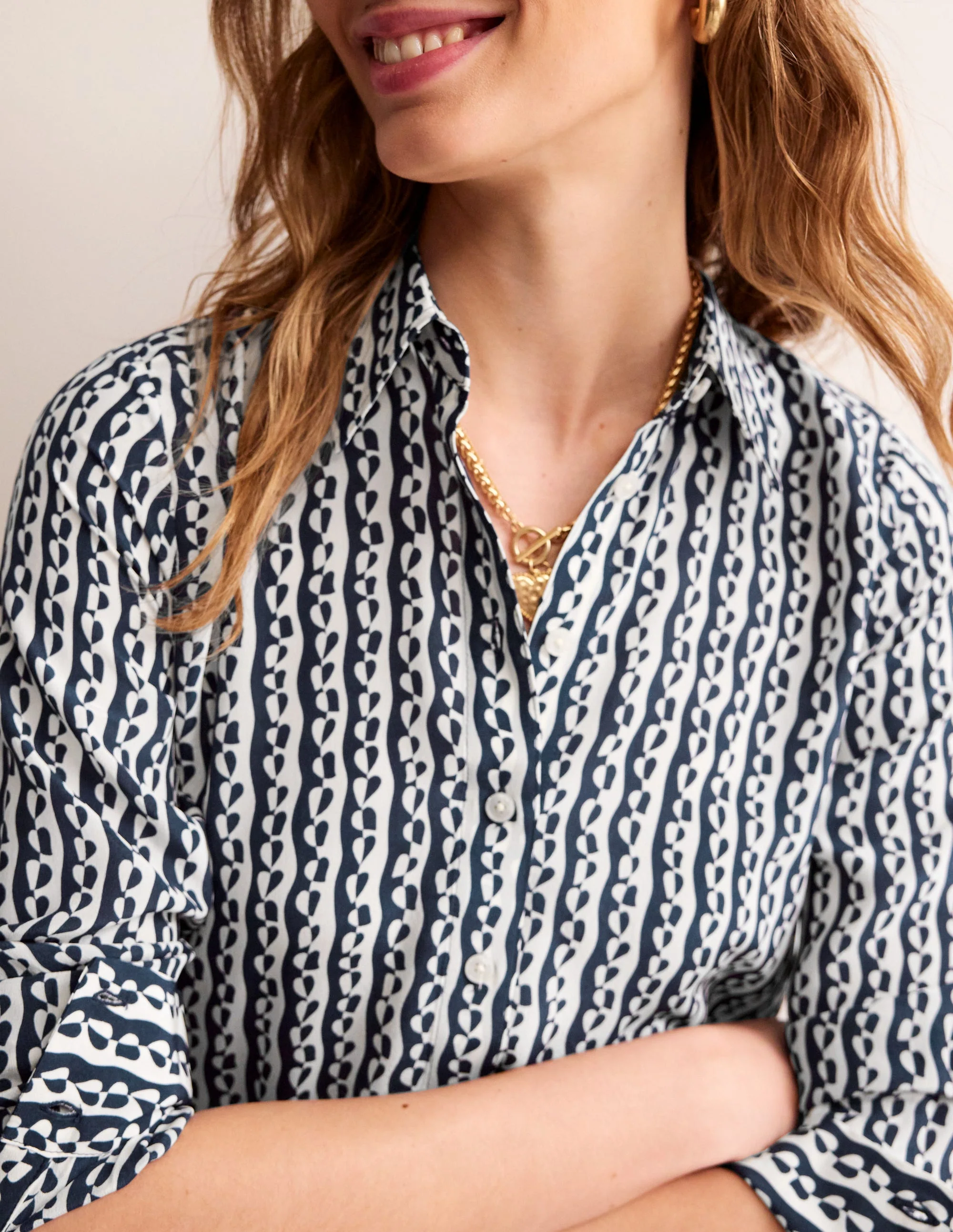Sienna Silk Shirt-Navy, Abstract Heart - Image 2