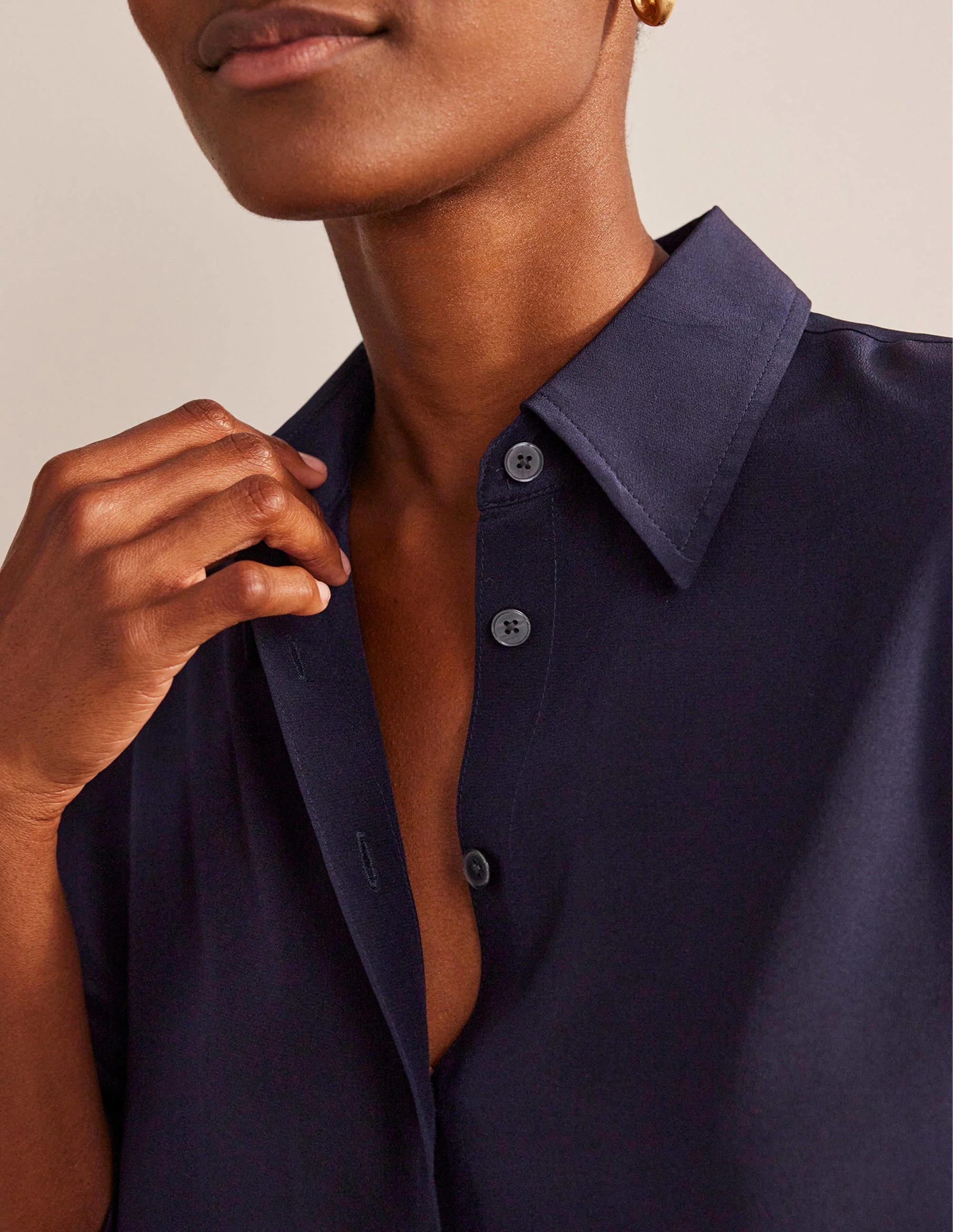 Sienna Silk Shirt-Navy - Image 2