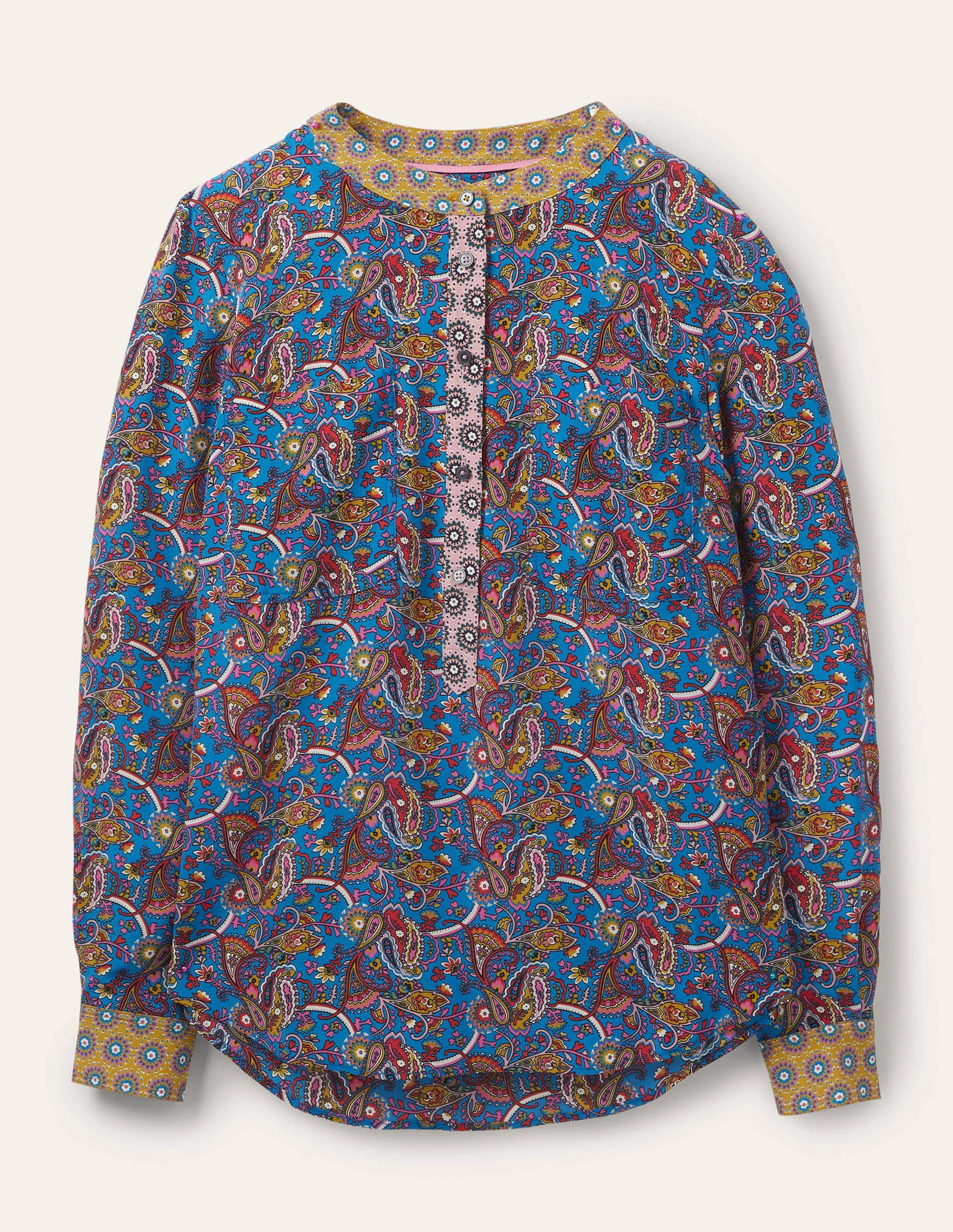 Silk Collarless Blouse-Winter Azure - Image 6
