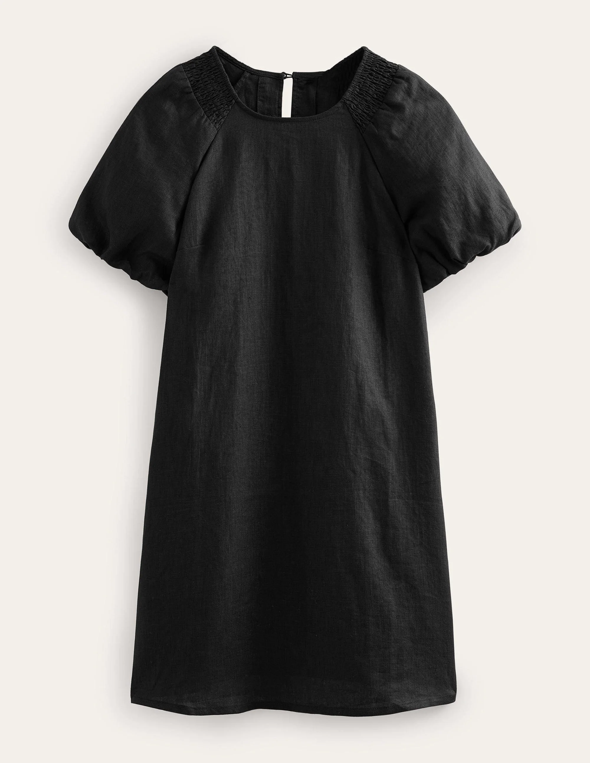 Sleeve Detail Linen Mini Dress-Black - Image 5