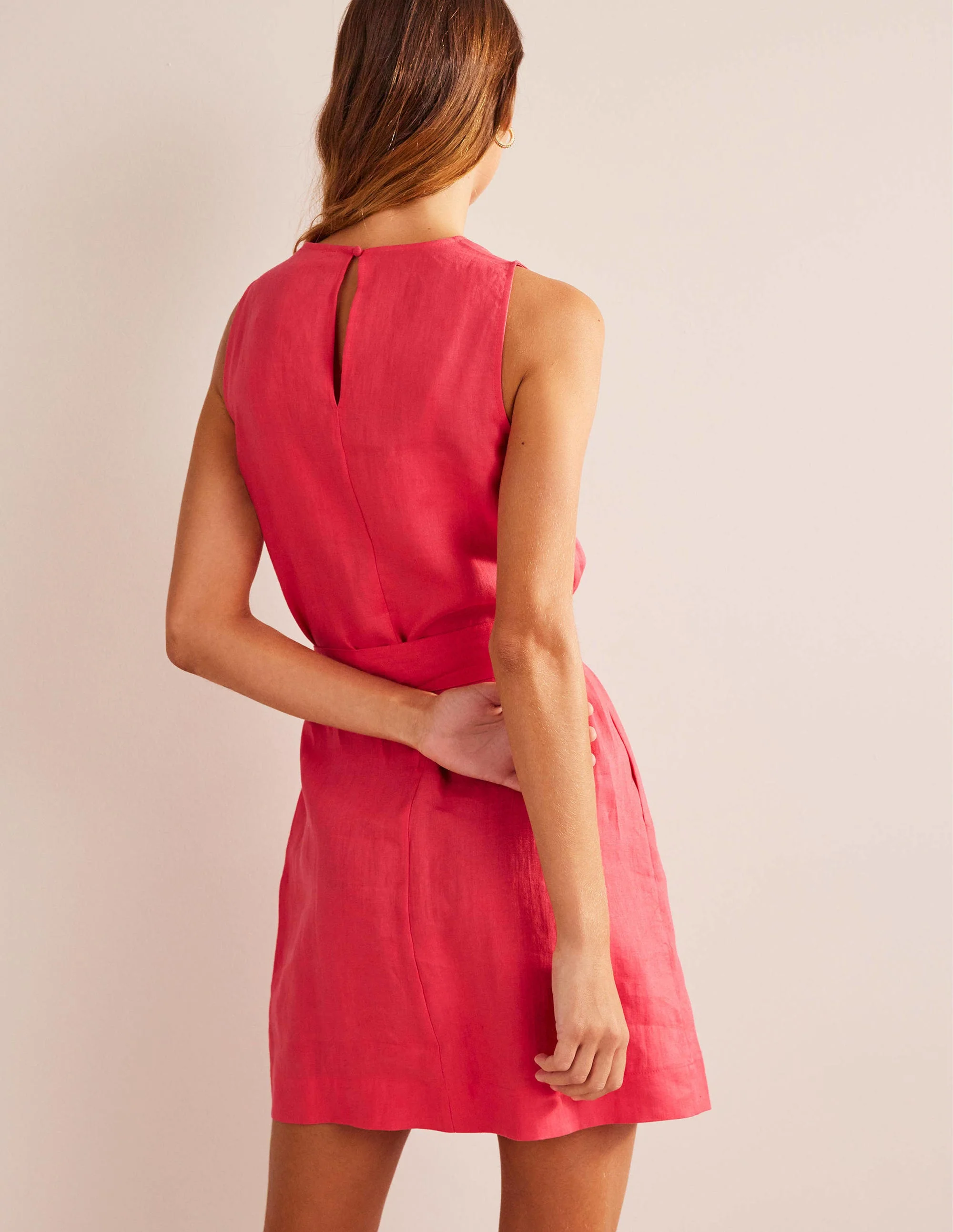 Sleeveless Linen Dress-Coral - Image 3