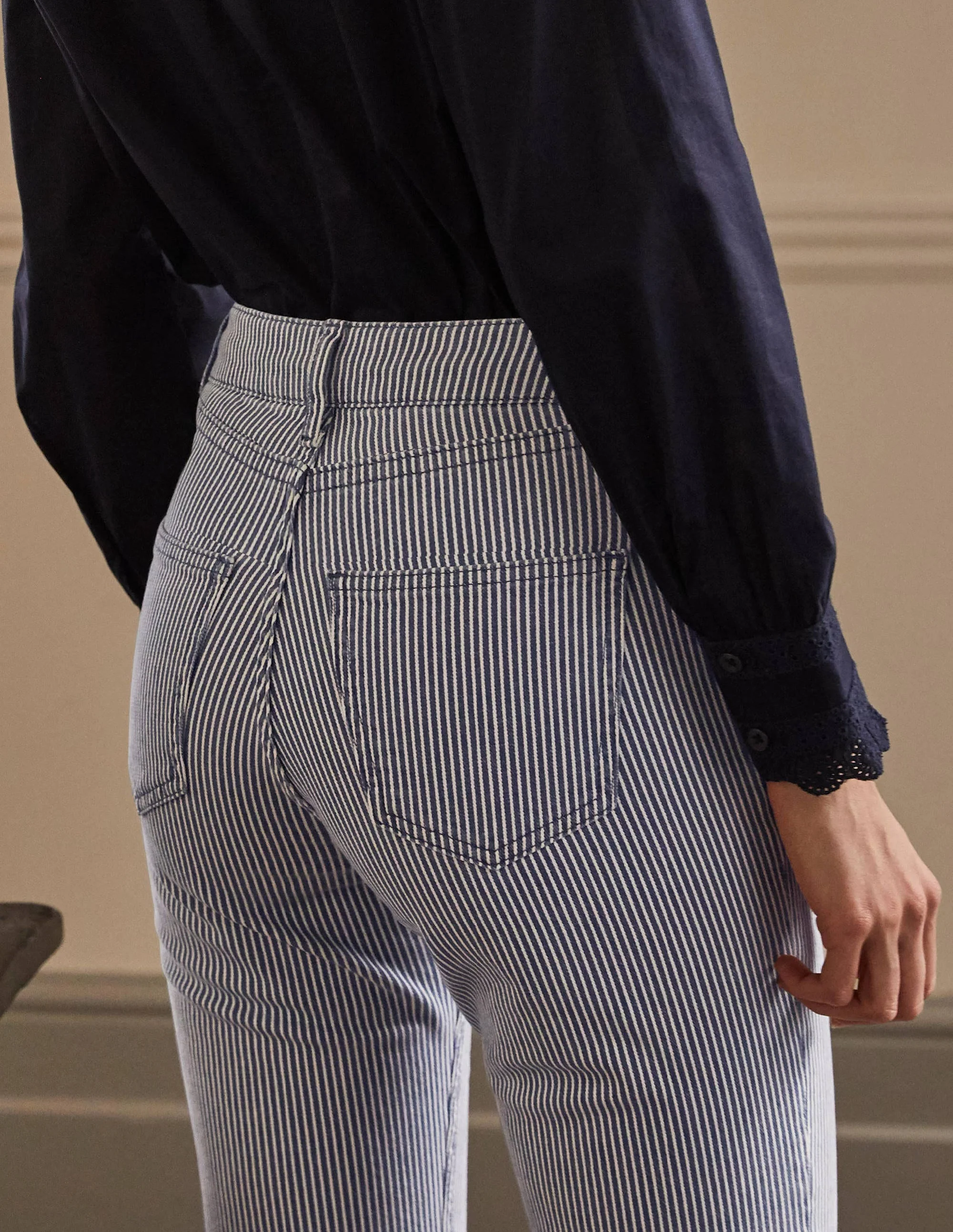 Slim Straight Ankle Skimmers-Ivory and Navy Ticking Stripe - Image 2