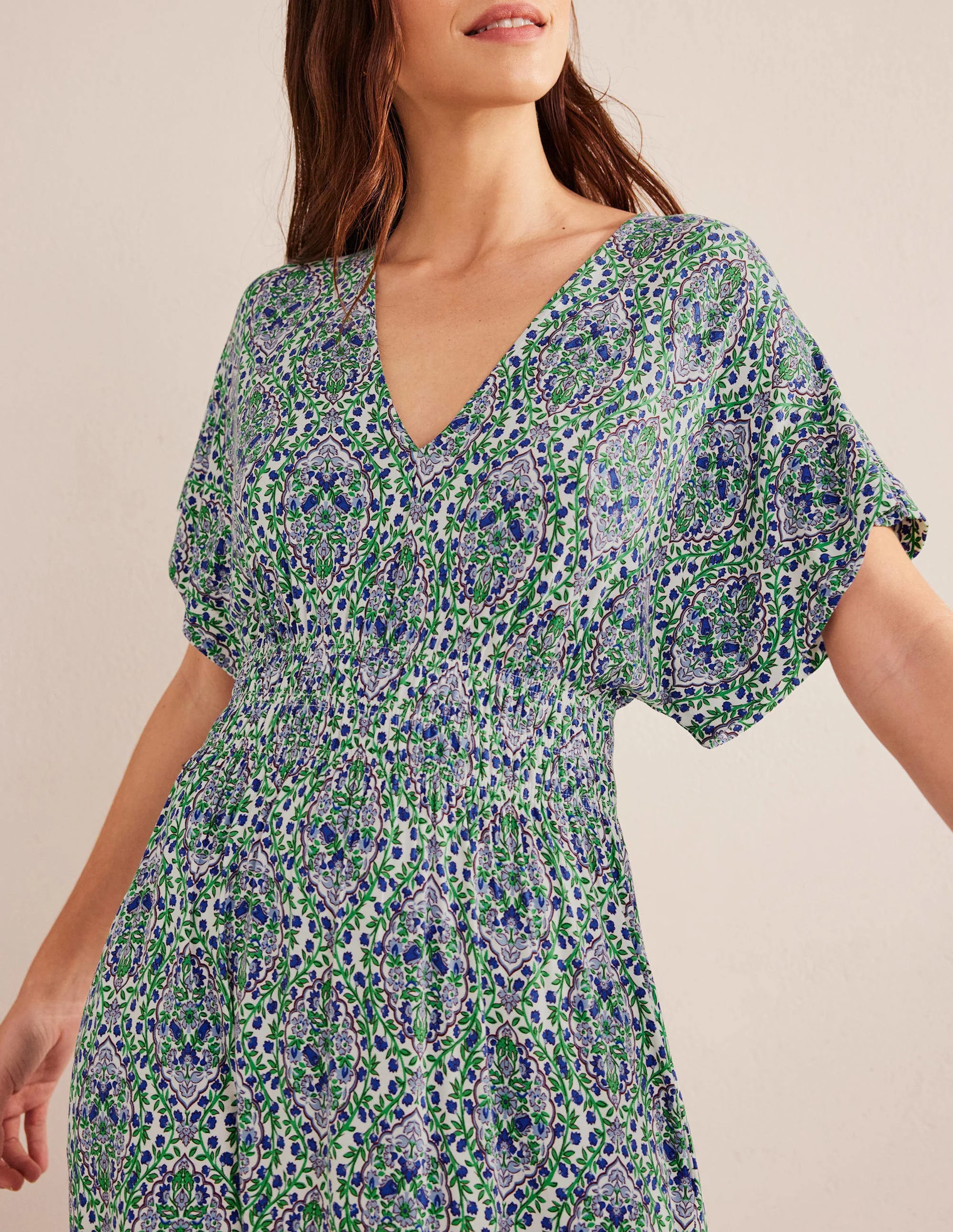 Smock Waist Jersey Maxi Dress-Linseed, Vine Terrace - Image 2