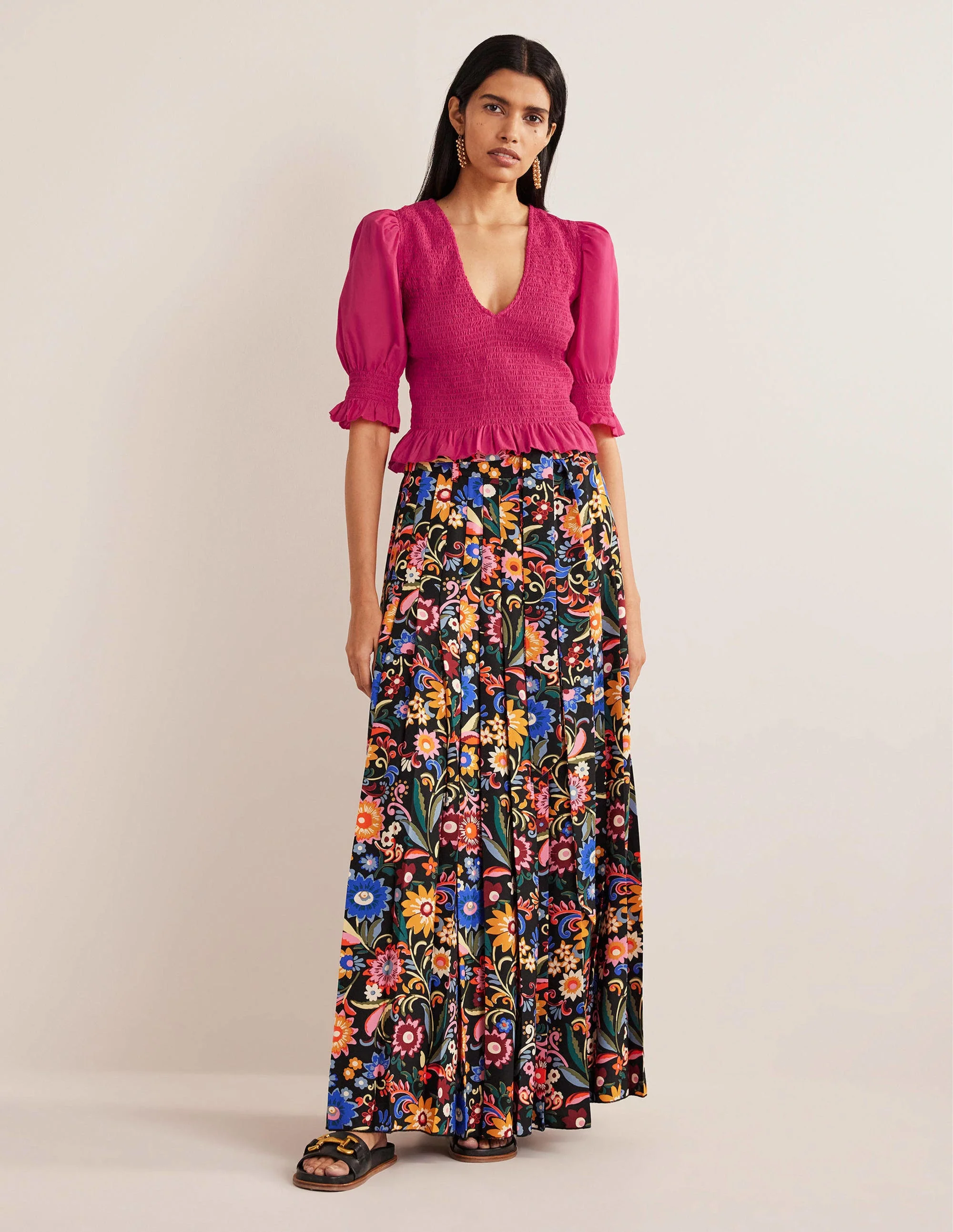Smocked Bodice Crop Top-Virtual Pink - Image 5