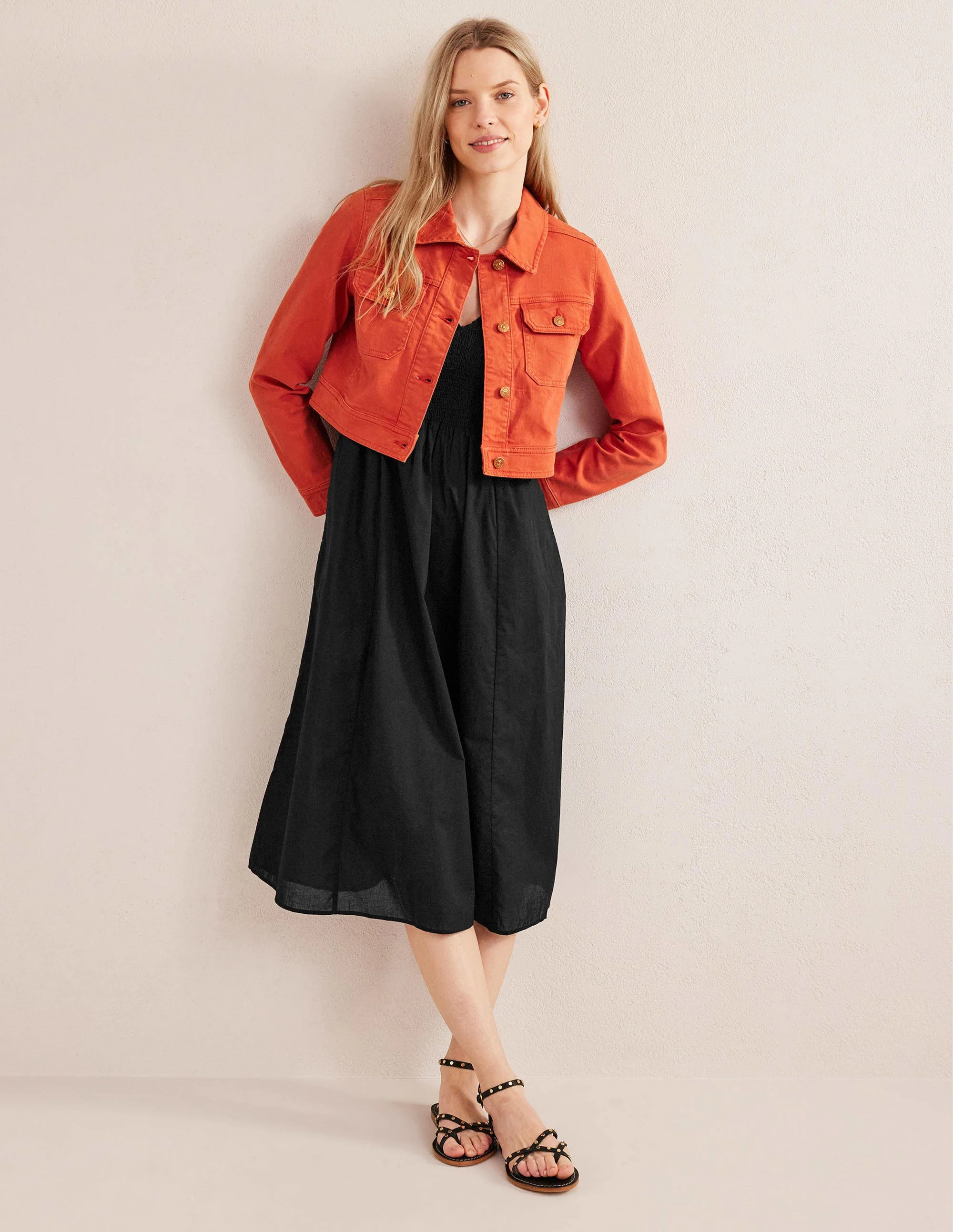 Smocked Bodice Midi Dress-Black - Image 4