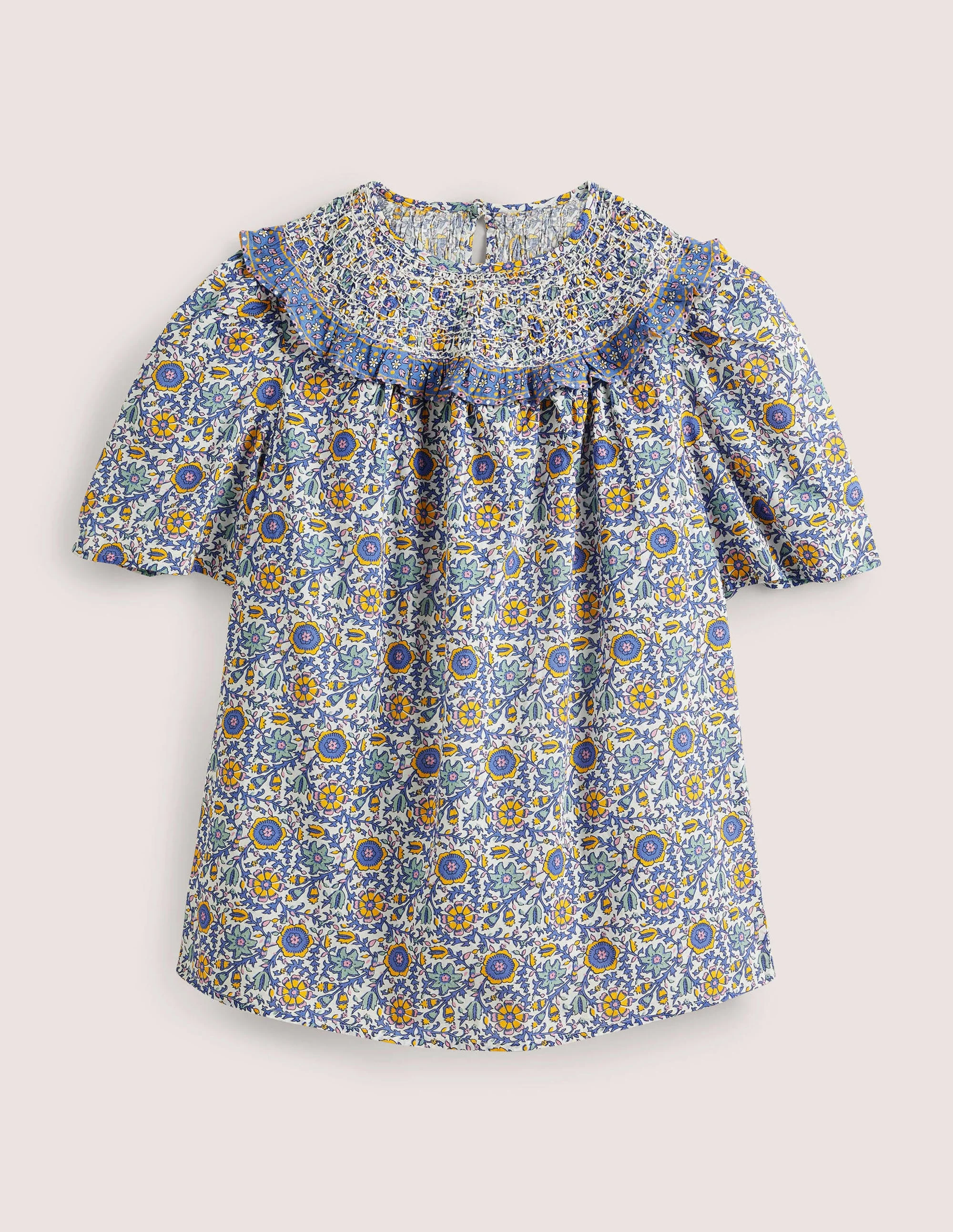 Smocked Neck Printed Top-Ivory, Enchanting Twig - Image 6