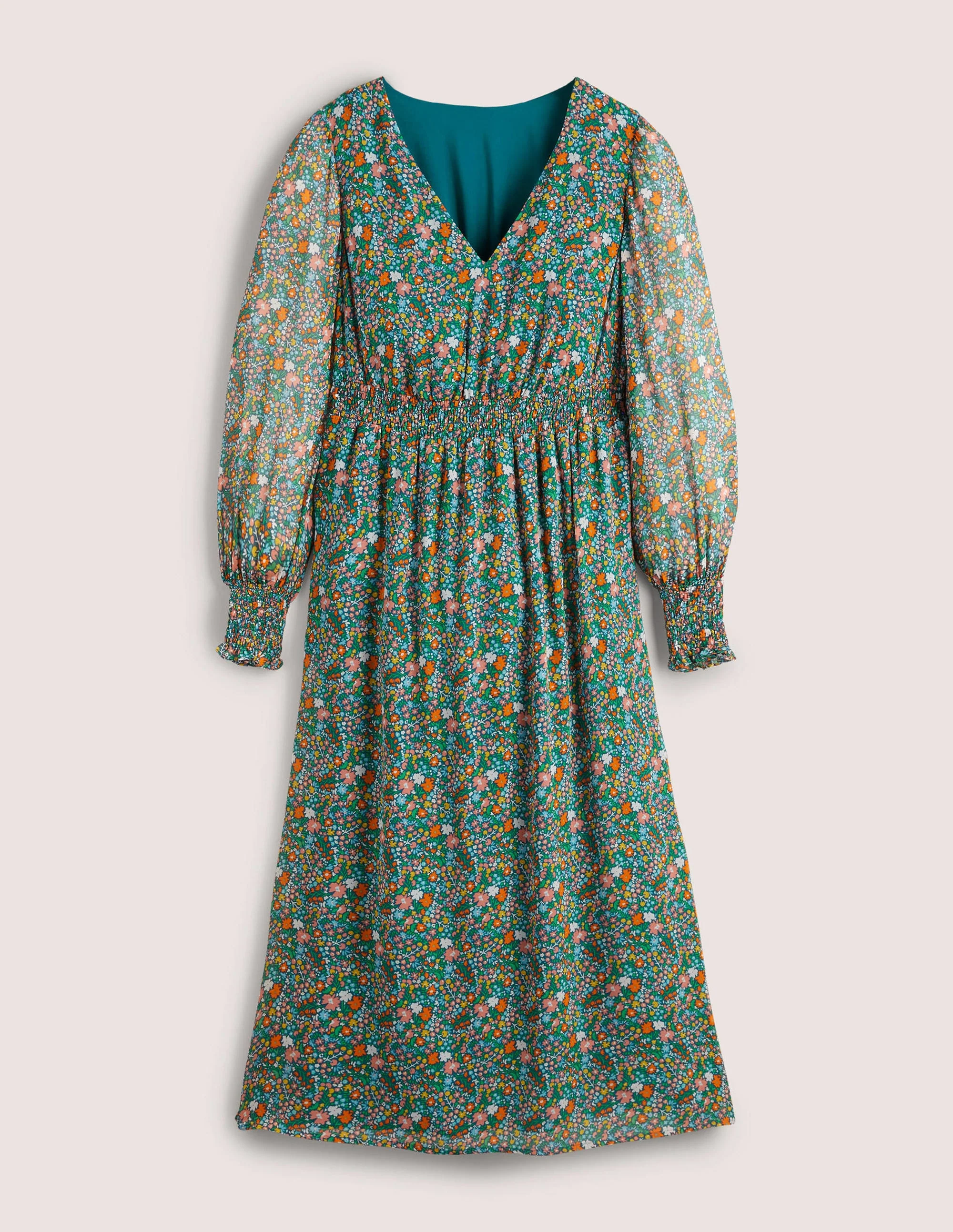 Smocked Waist Midi Dress-Multi, Abstract Ditsy - Image 5
