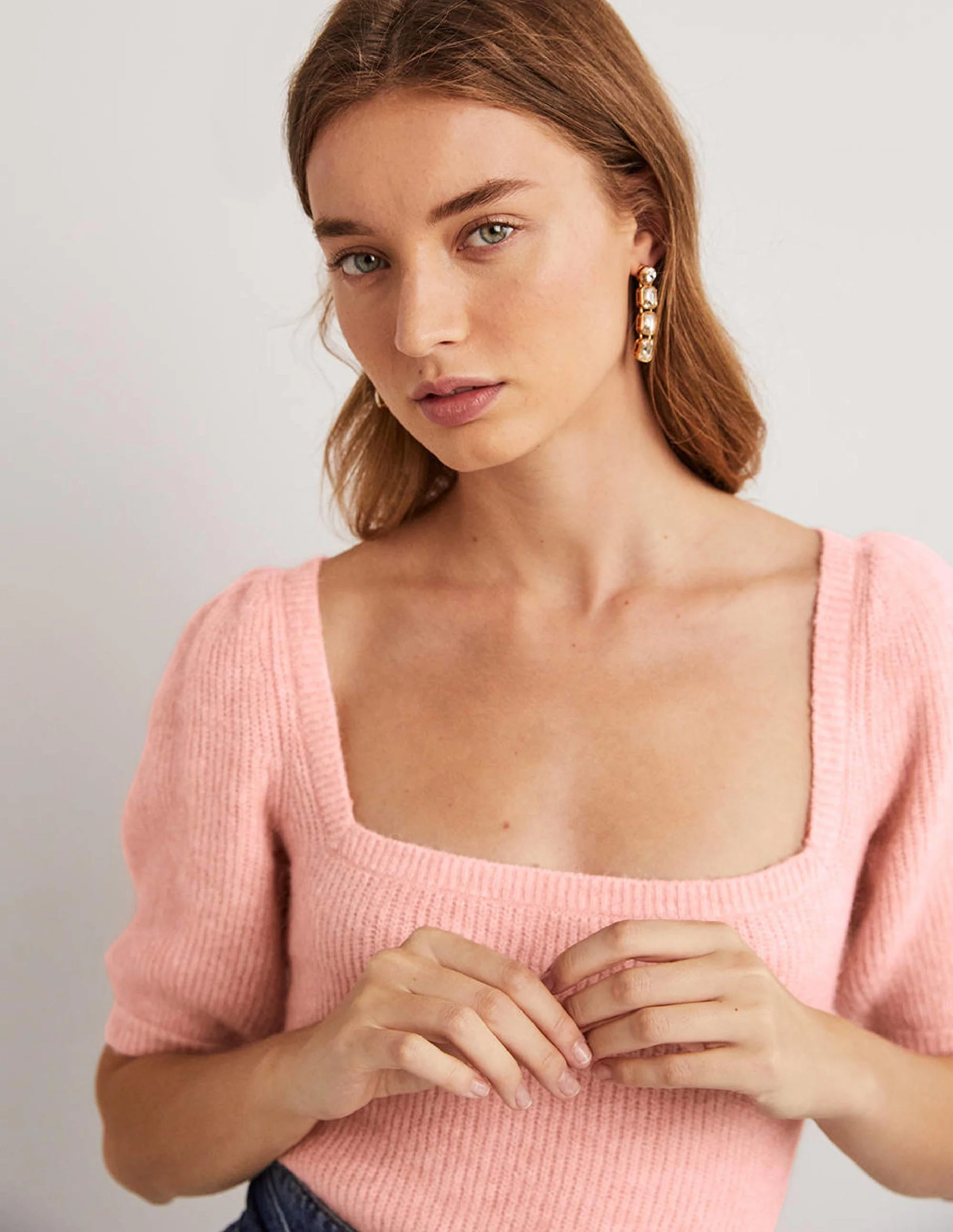Square Neck Fluffy Jumper-Pink Frosting - Image 2