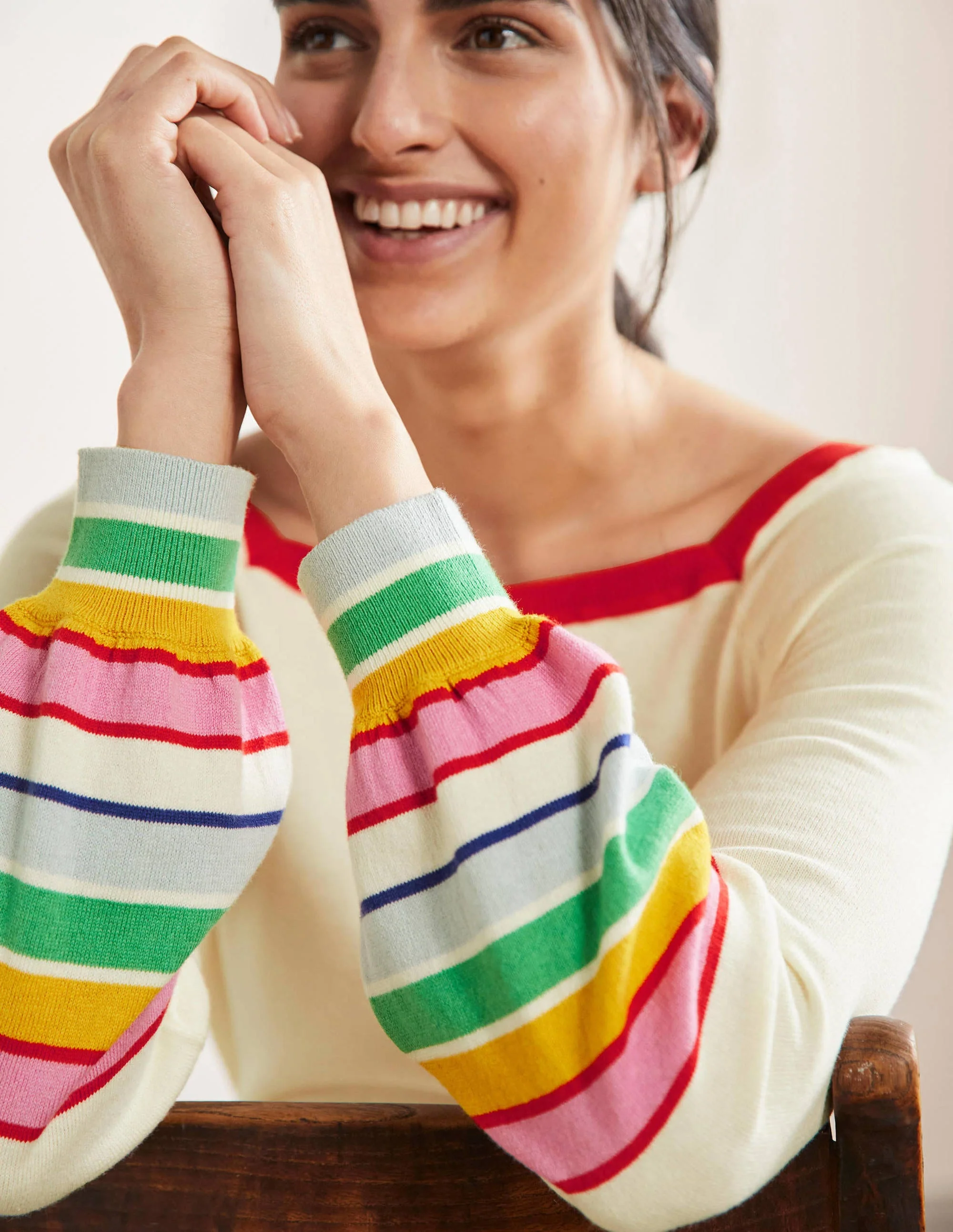 Striped Square Neck Jumper-Ivory - Image 2