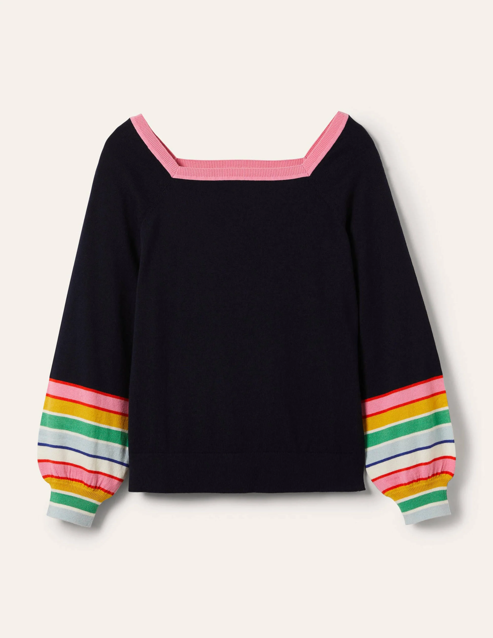 Striped Square Neck Jumper-Navy - Image 6