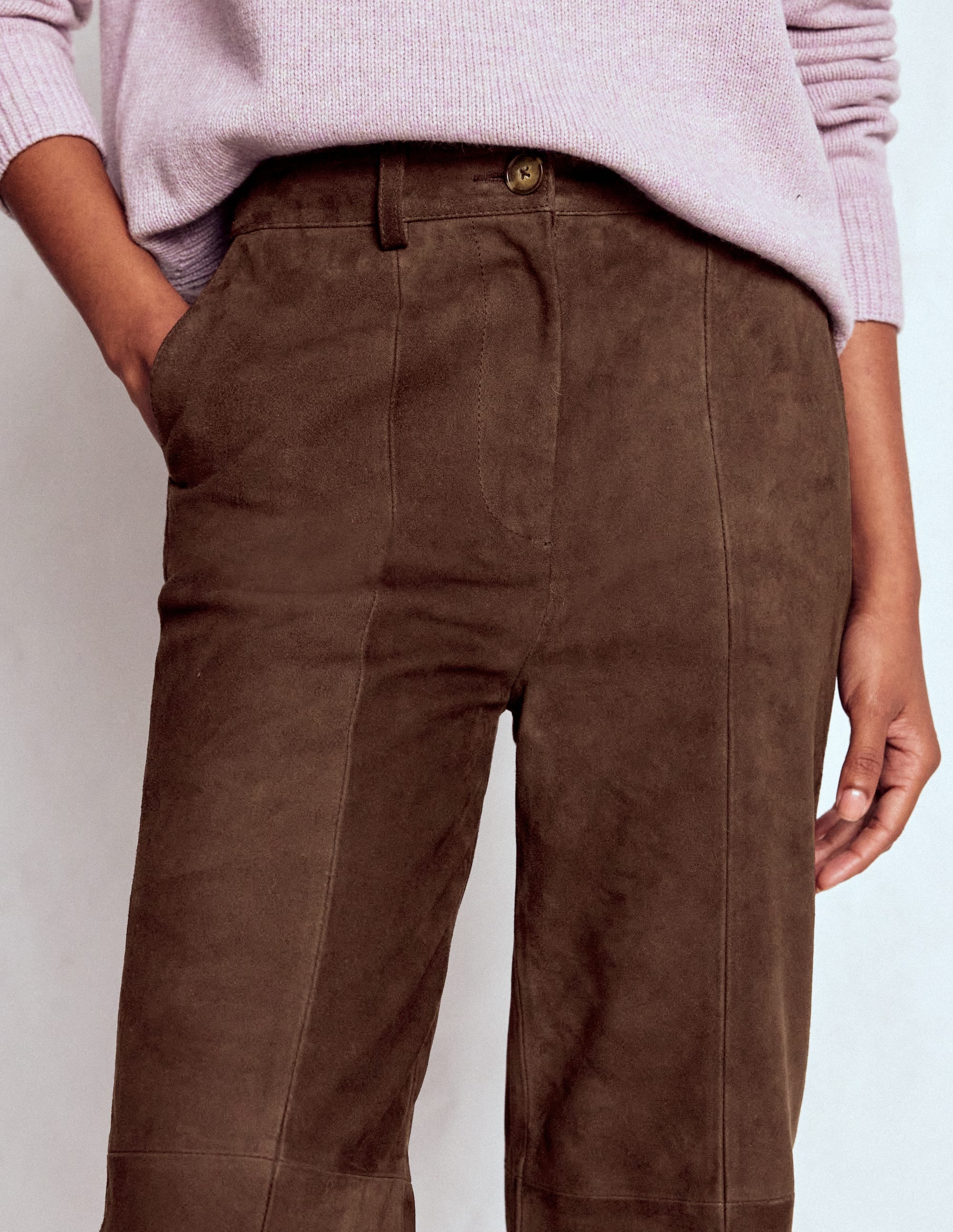 Suede Straight Leg Trousers-Dark Chocolate - Image 4