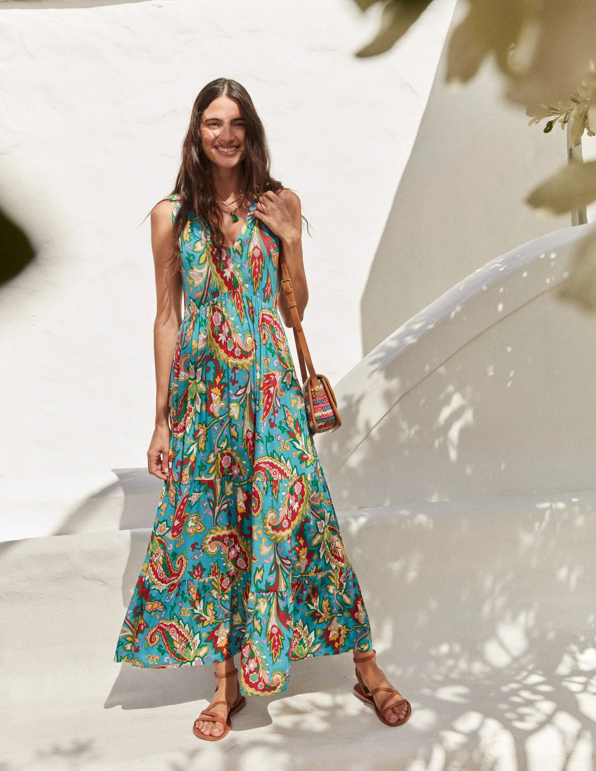 Sylvia Jersey Maxi Tier Dress-Vivid Blue, Paisley Azure - Image 5