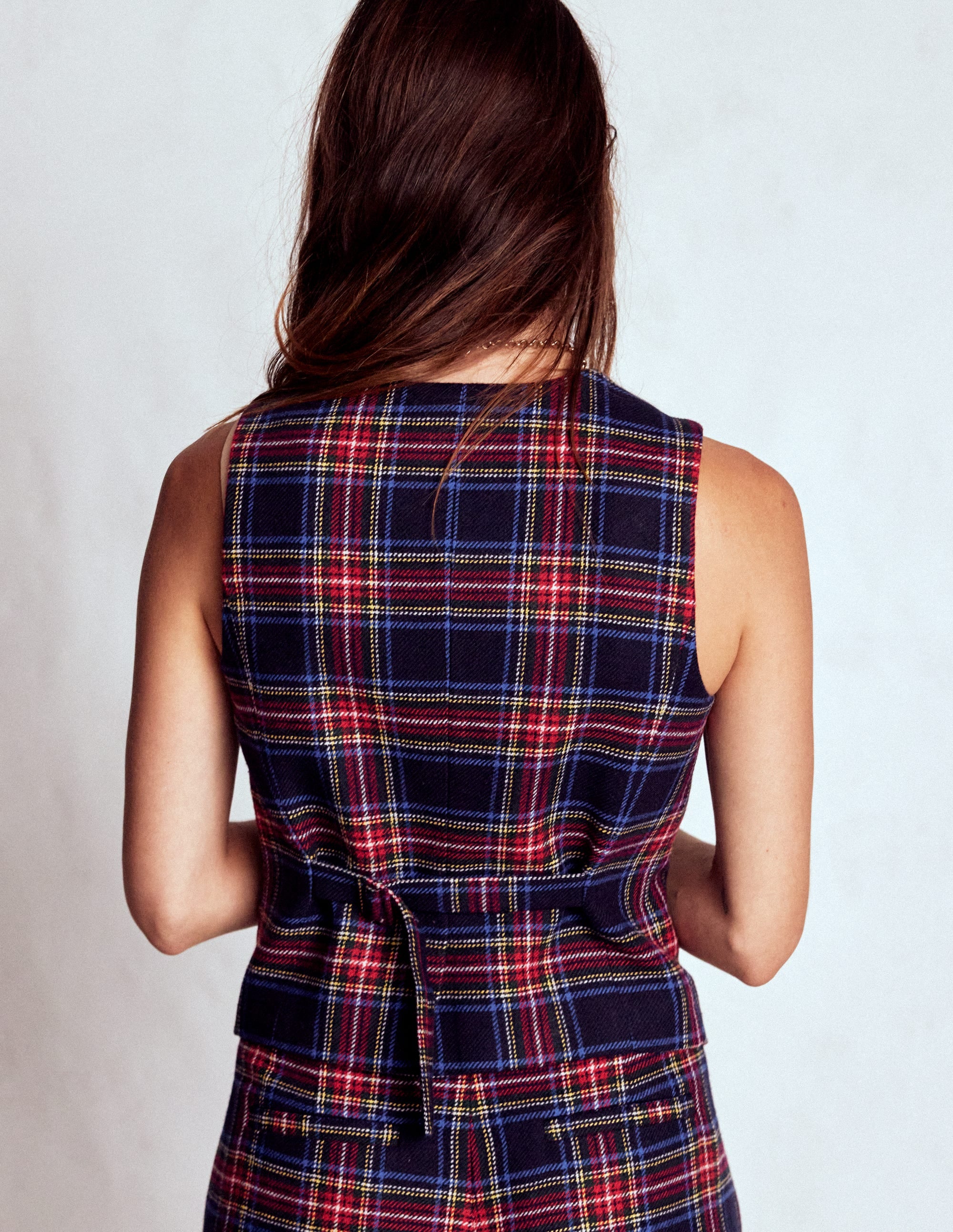 Tailored Check Waistcoat-Navy, Green and Red Check - Image 3