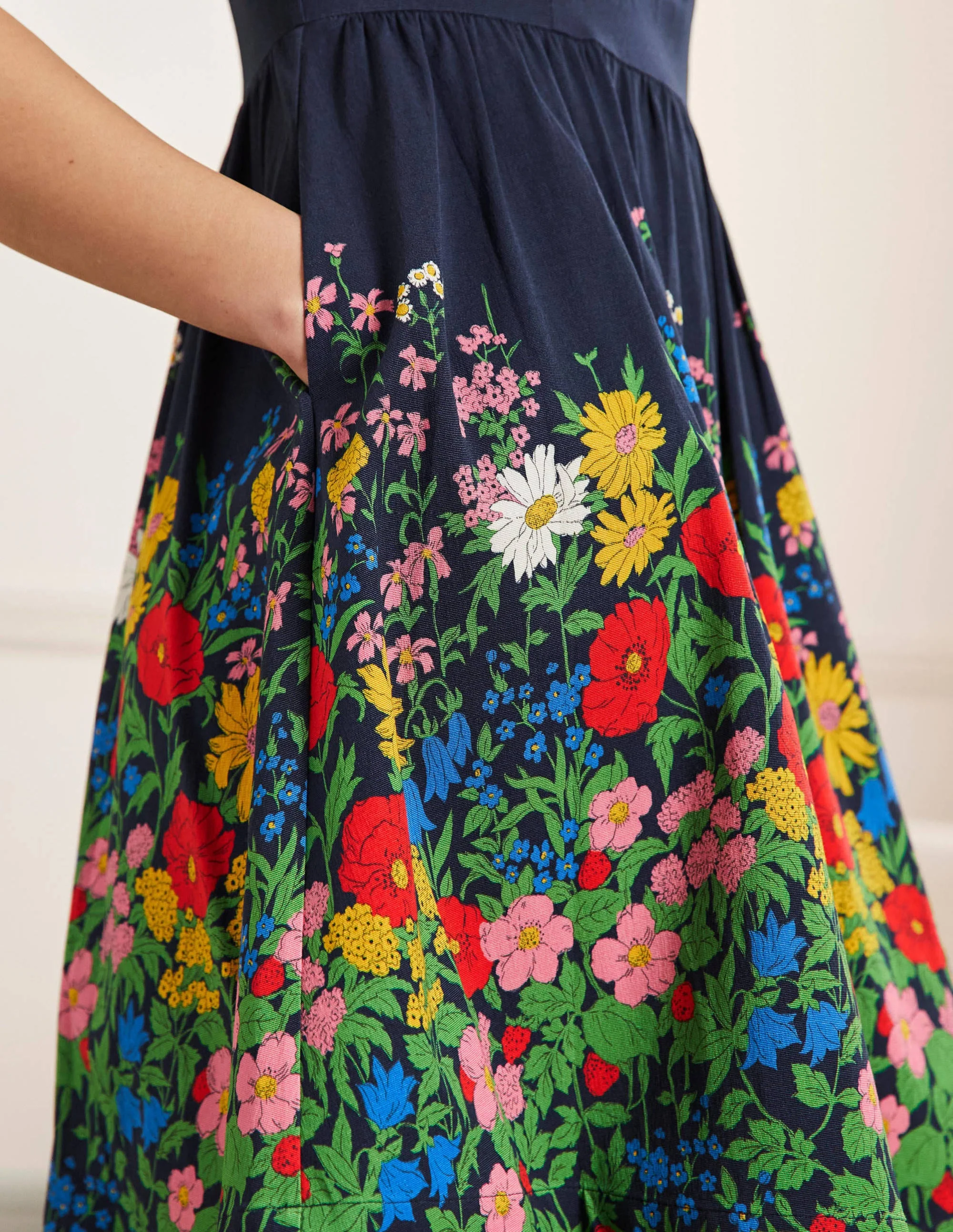 Tara Fit-and-Flare Dress-Navy, Botanical Terrace - Image 2