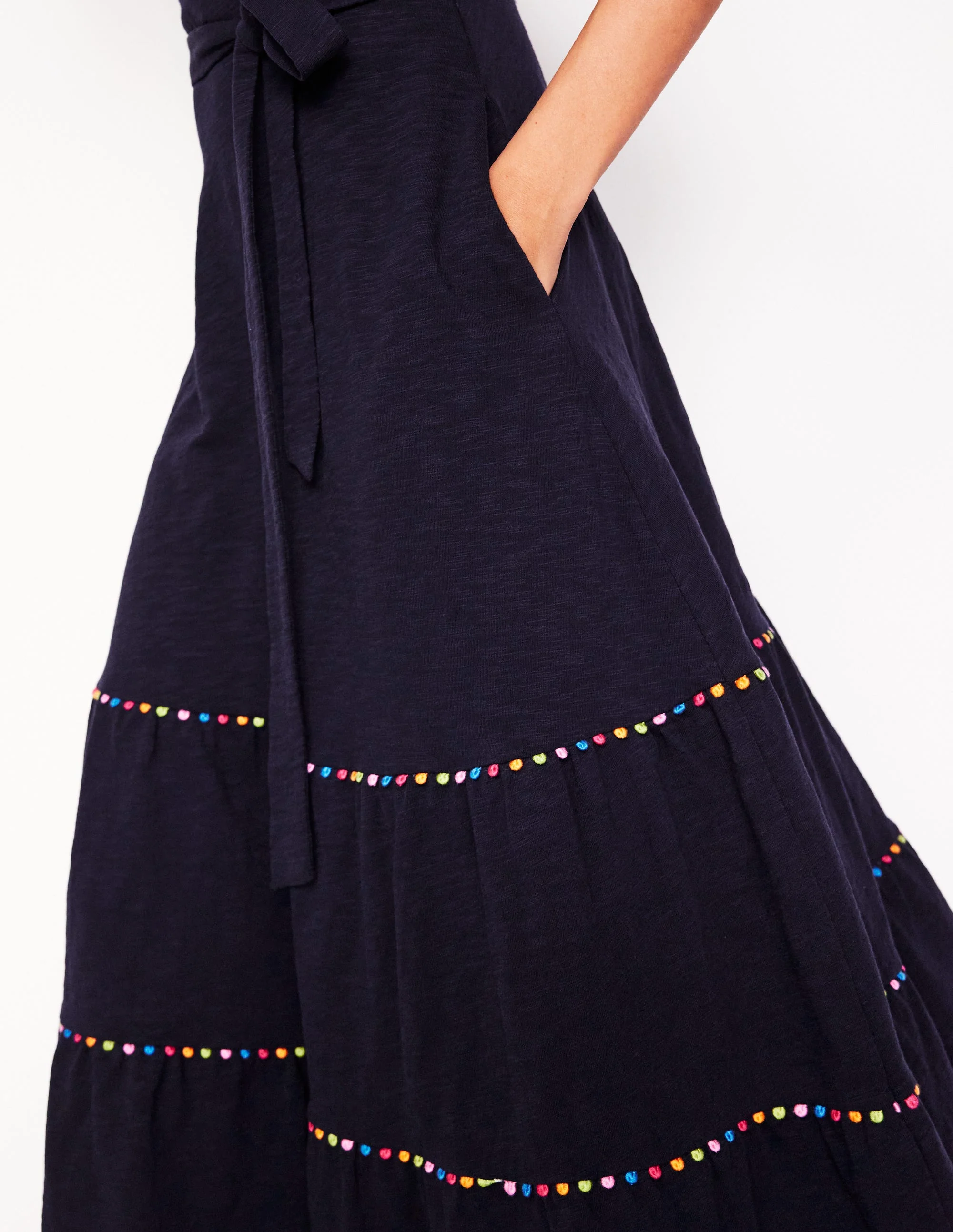Tara Trim Tiered Jersey Dress-Navy - Image 3