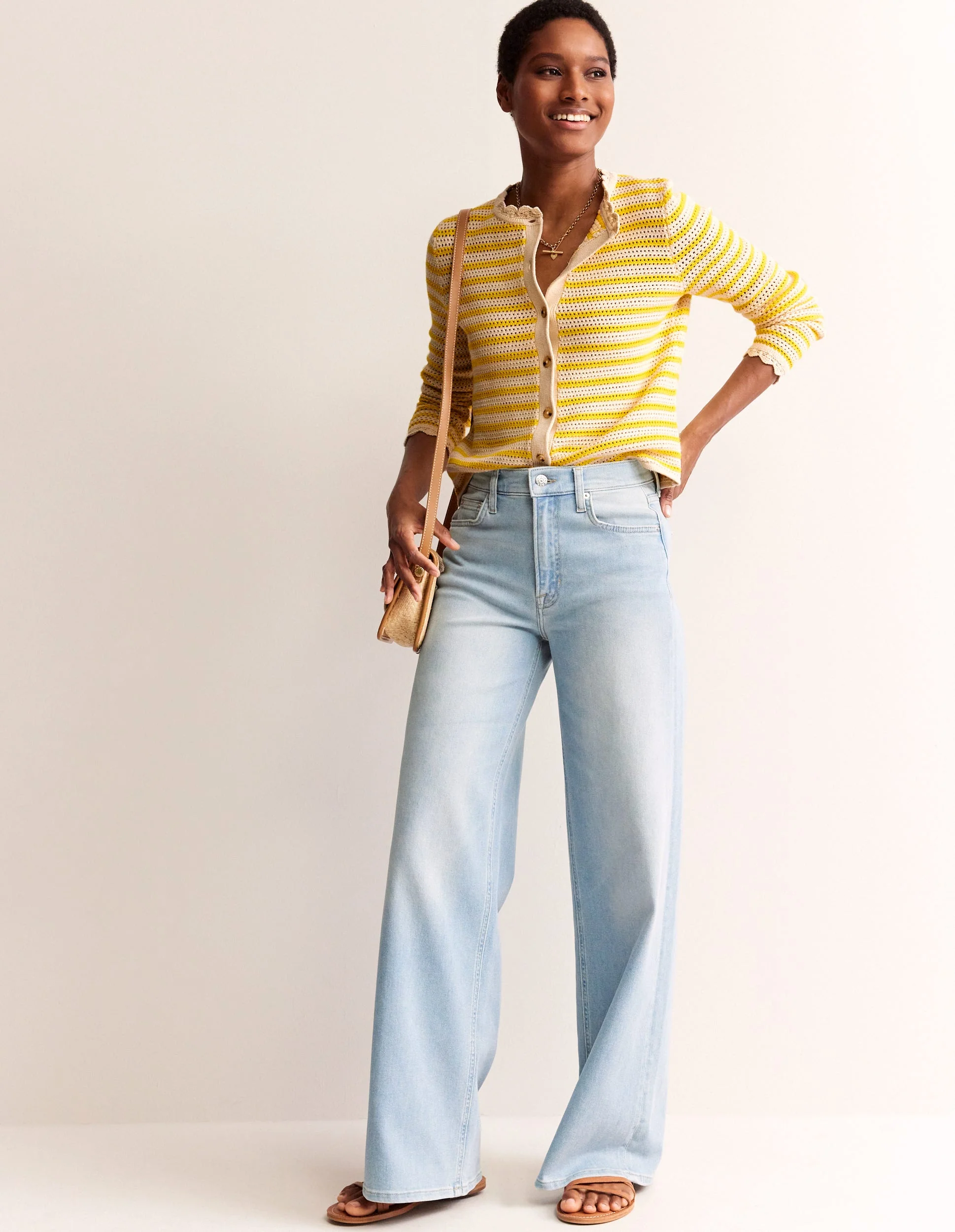 Textured Scallop Cardigan-Ivory/ Mimosa Yellow