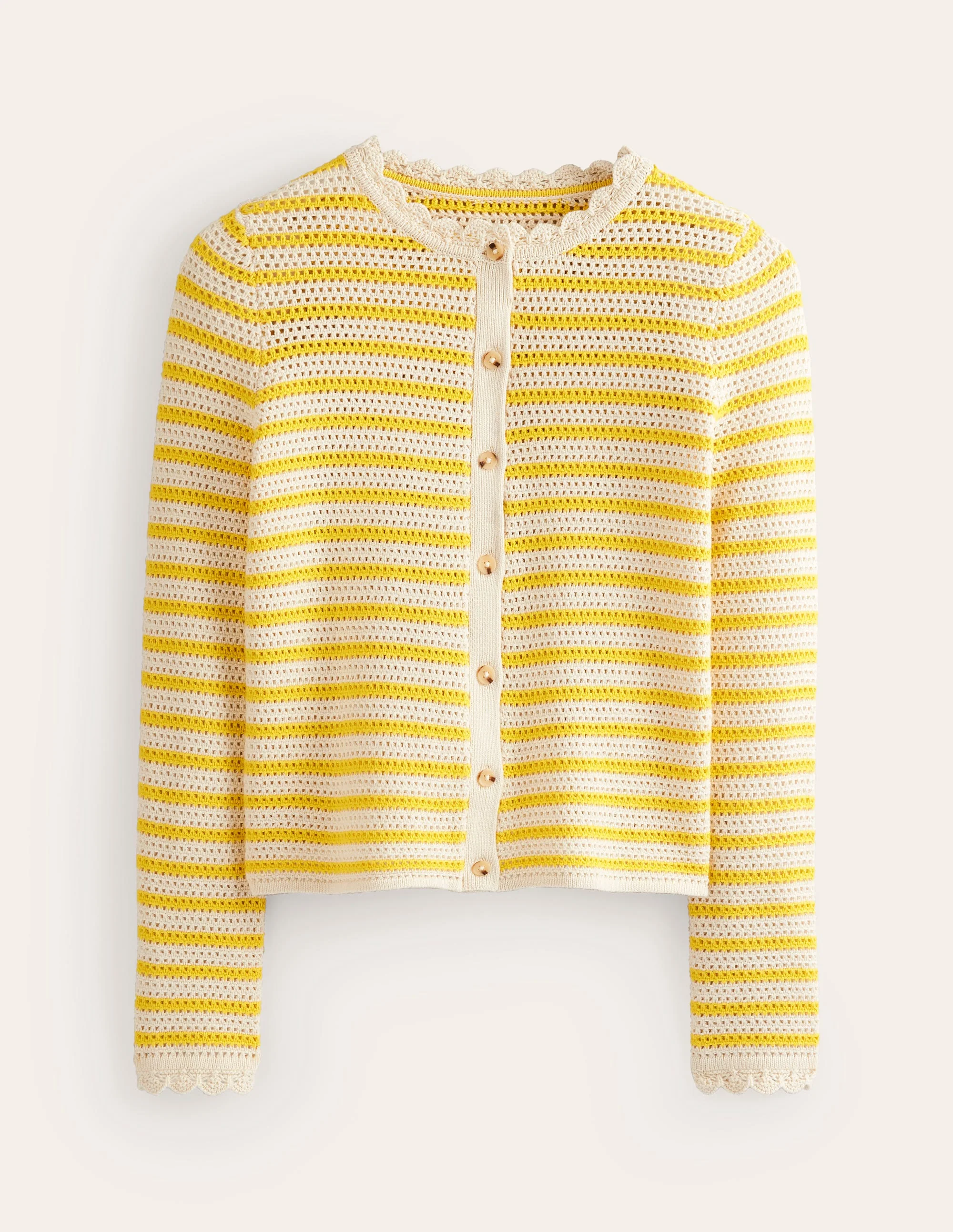 Textured Scallop Cardigan-Ivory/ Mimosa Yellow - Image 5