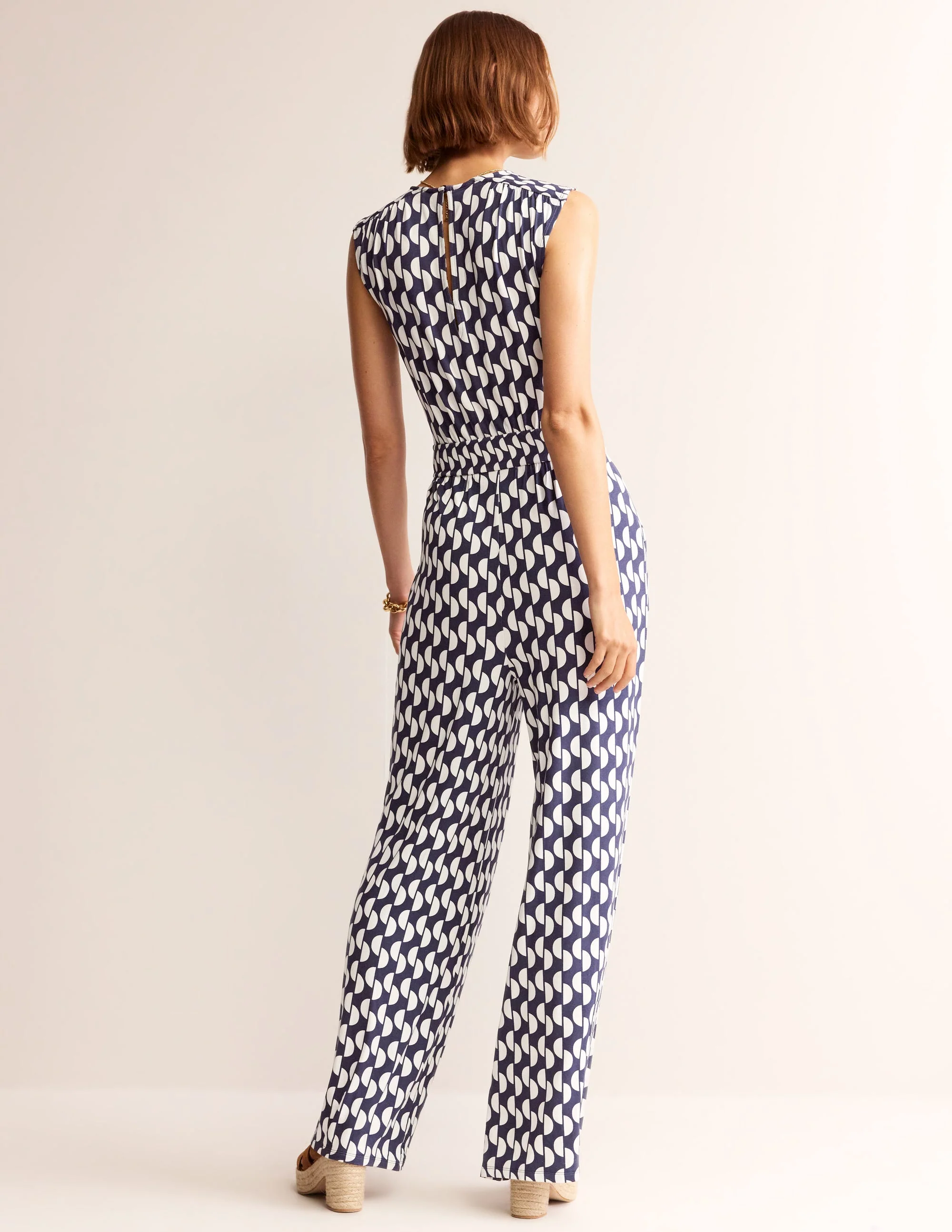 Thea Jersey Jumpsuit-Navy, Geo Wave - Image 3