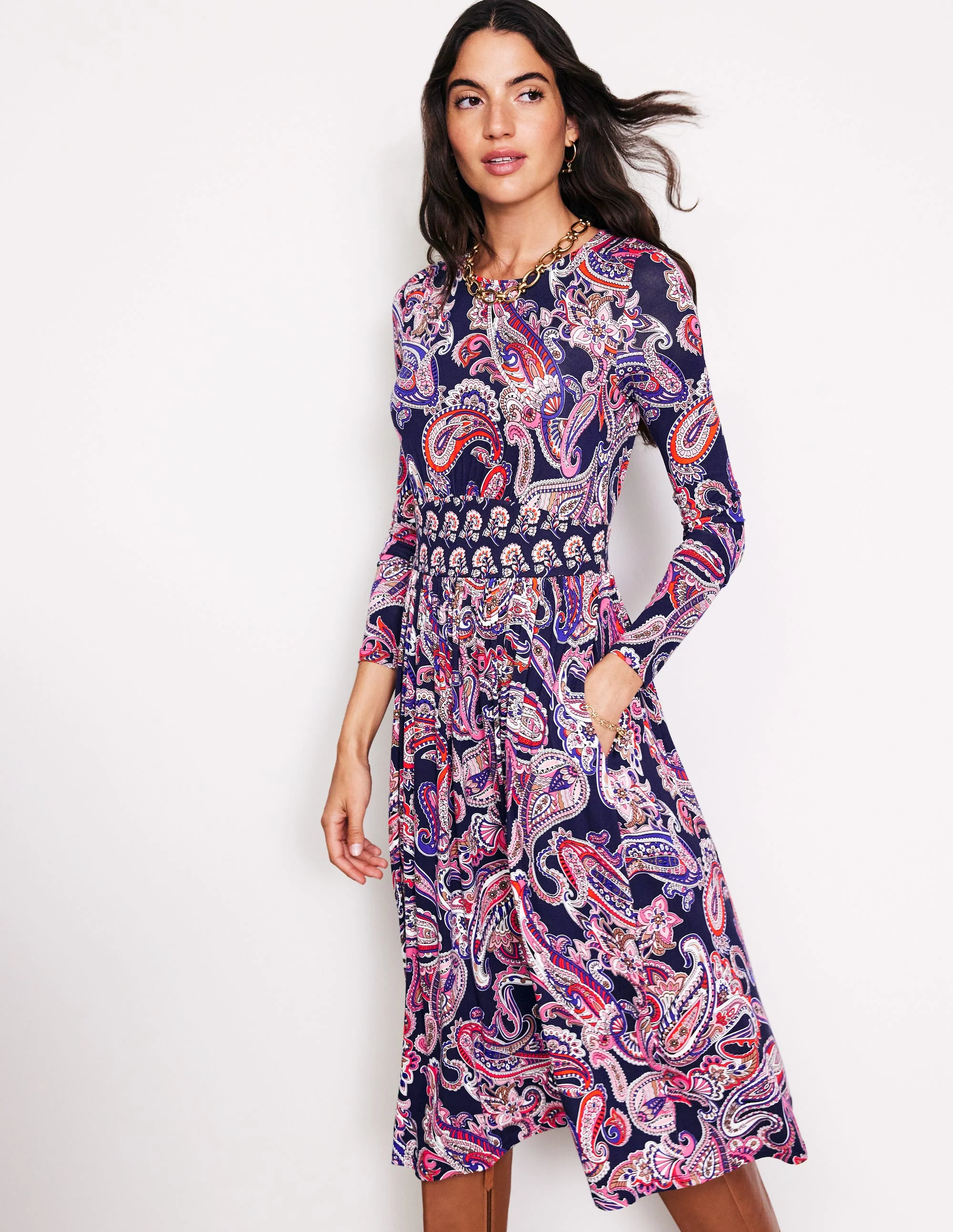 Thea Long Sleeve Jersey Dress-Multi, Opulent Paisley - Image 4