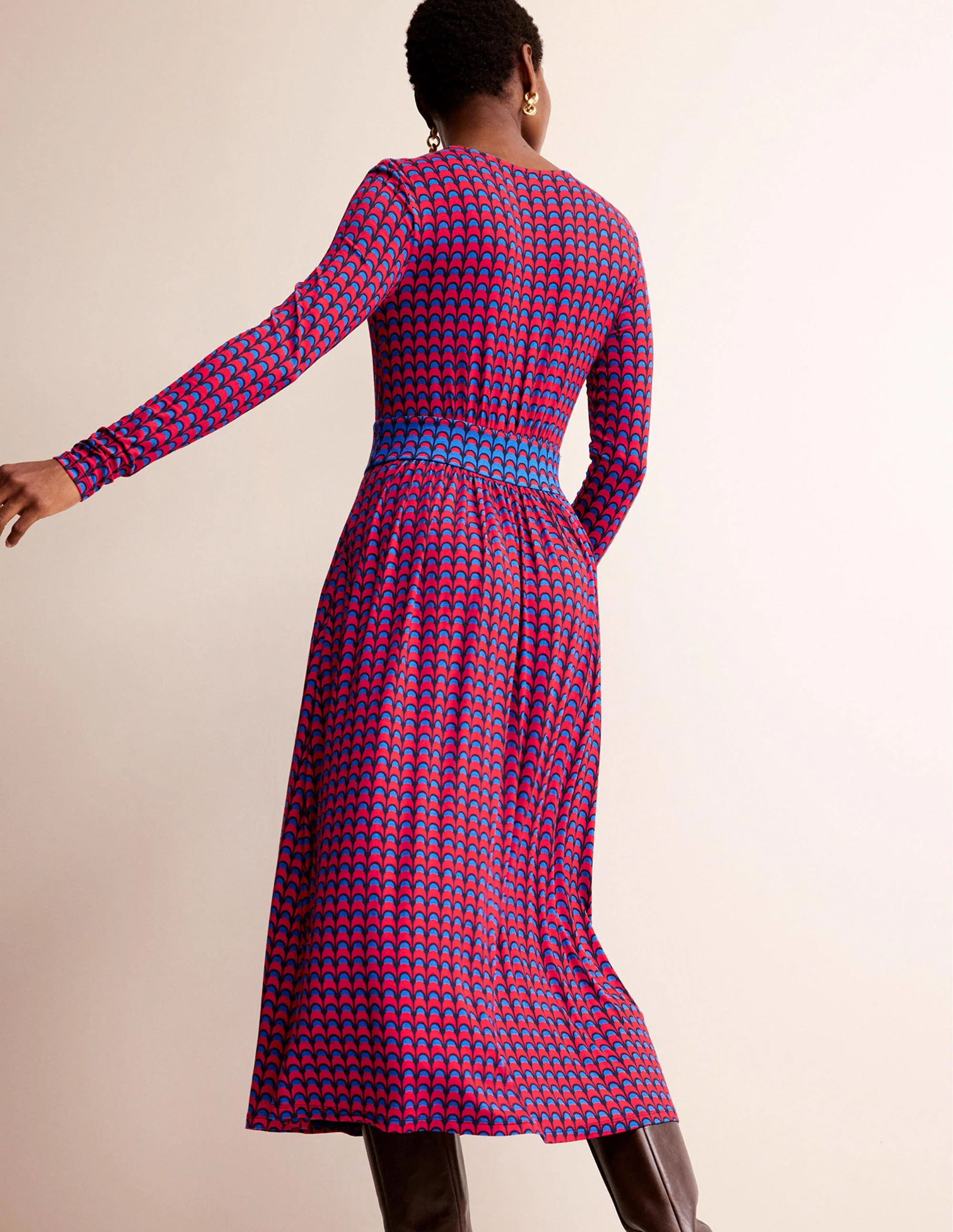 Thea Long Sleeve Midi Dress-Brilliant Red, Geo Charm - Image 3
