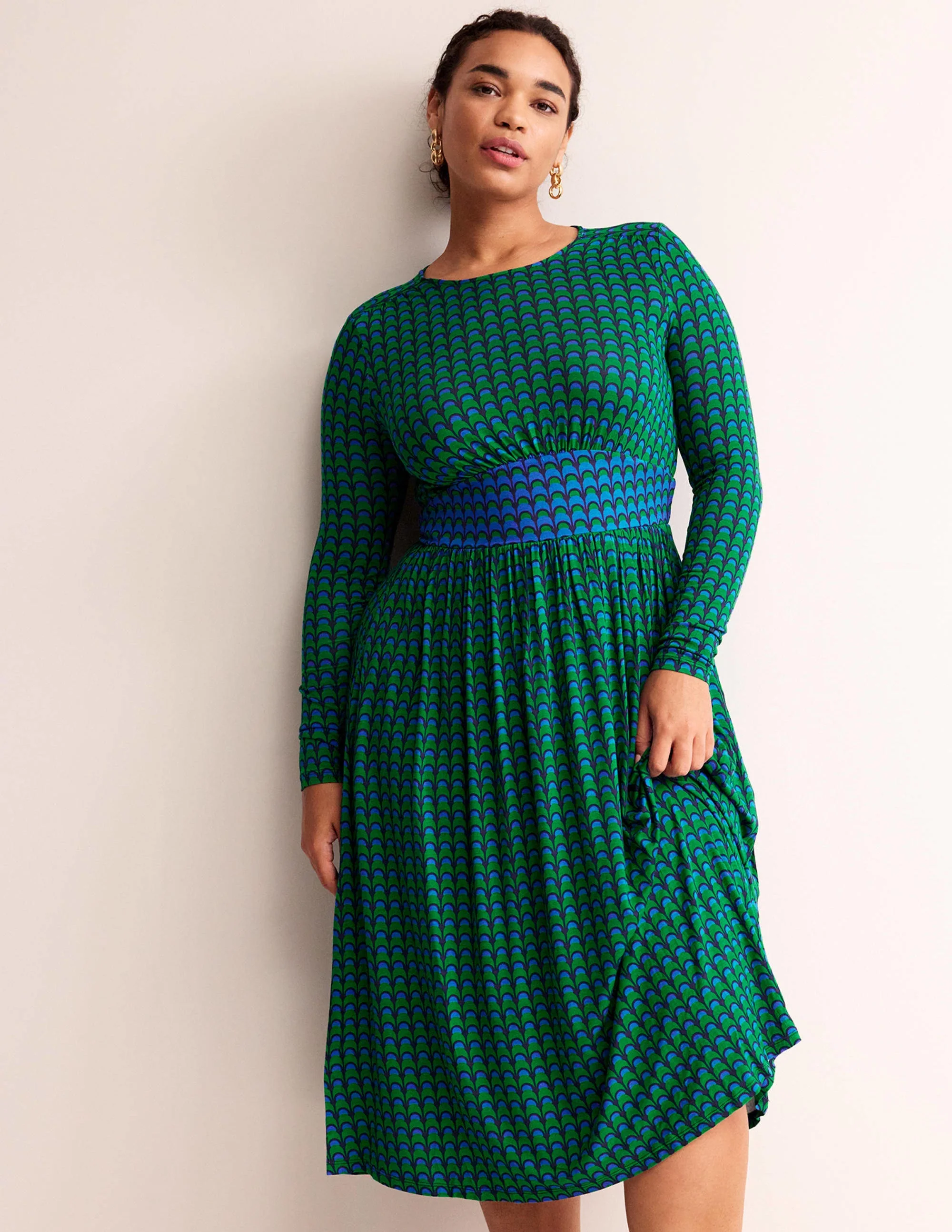 Thea Long Sleeve Midi Dress-Veridian Green, Geo Charm - Image 5
