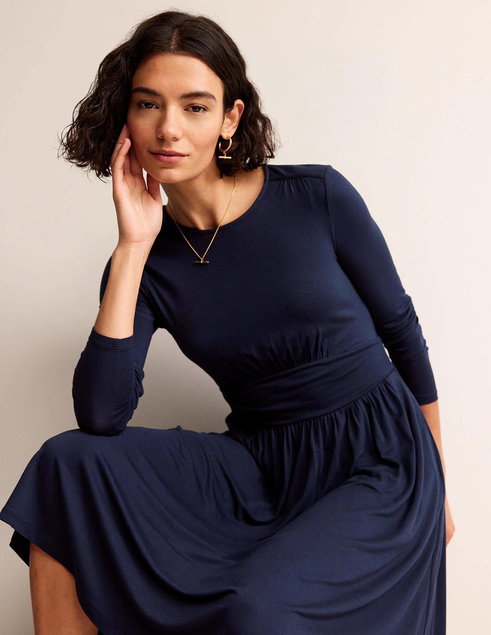 Thea Short Jersey Dress-Navy - Image 4