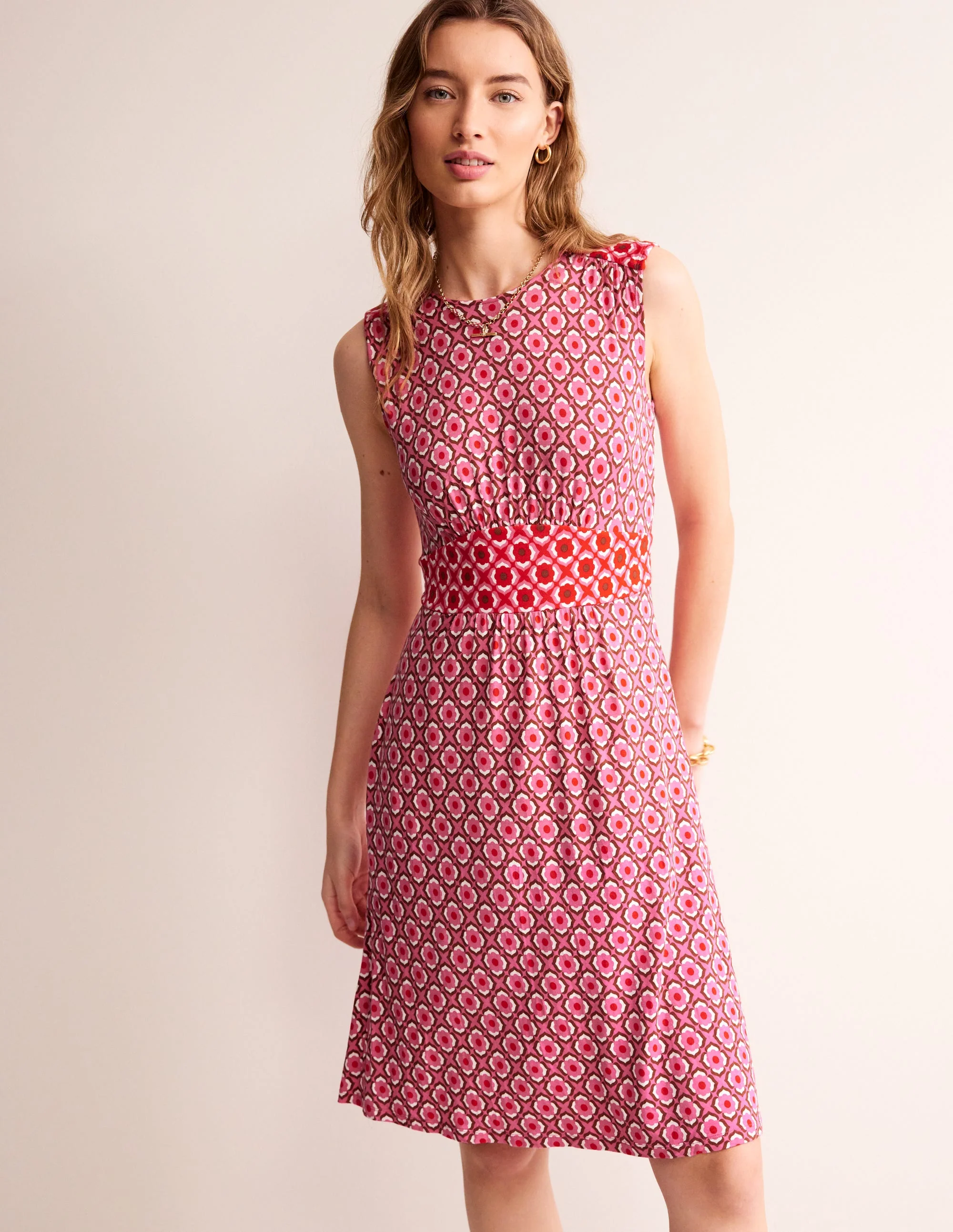 Thea Sleeveless Short Dress-Sangria Sunset, Geo Pome