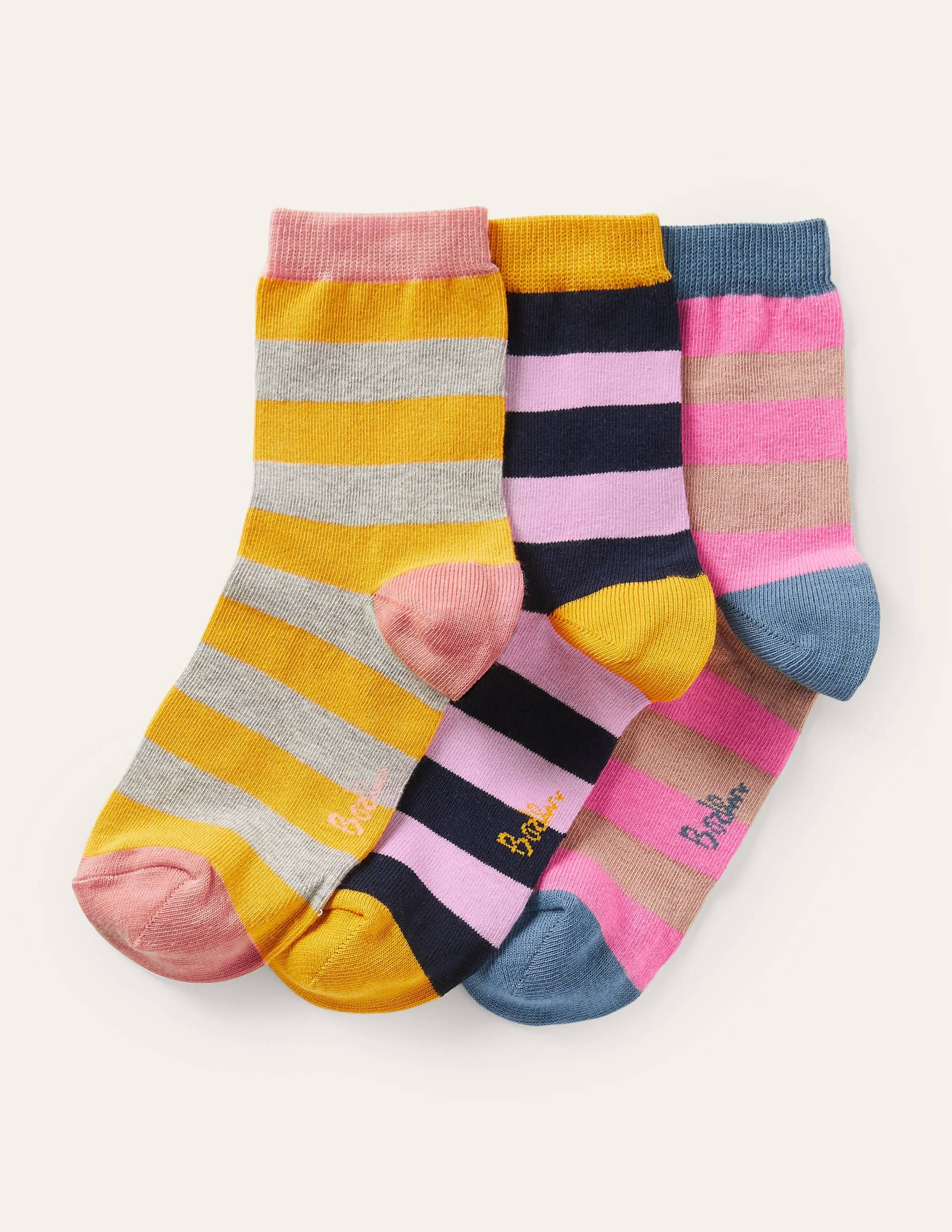 Three Pack Ankle Socks-Stripe