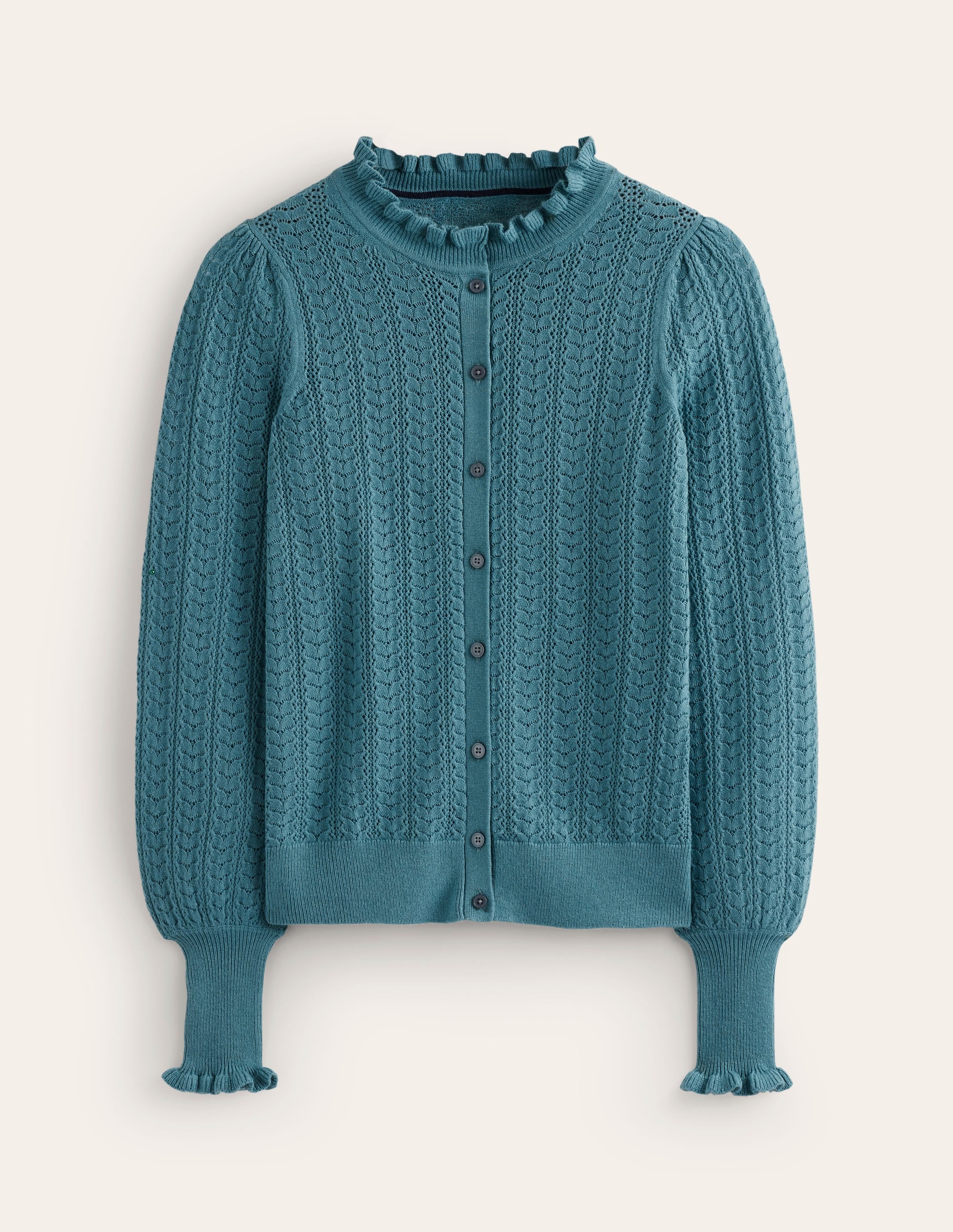 Tia Pointelle Frilled Cardigan-Blue Grass - Image 5