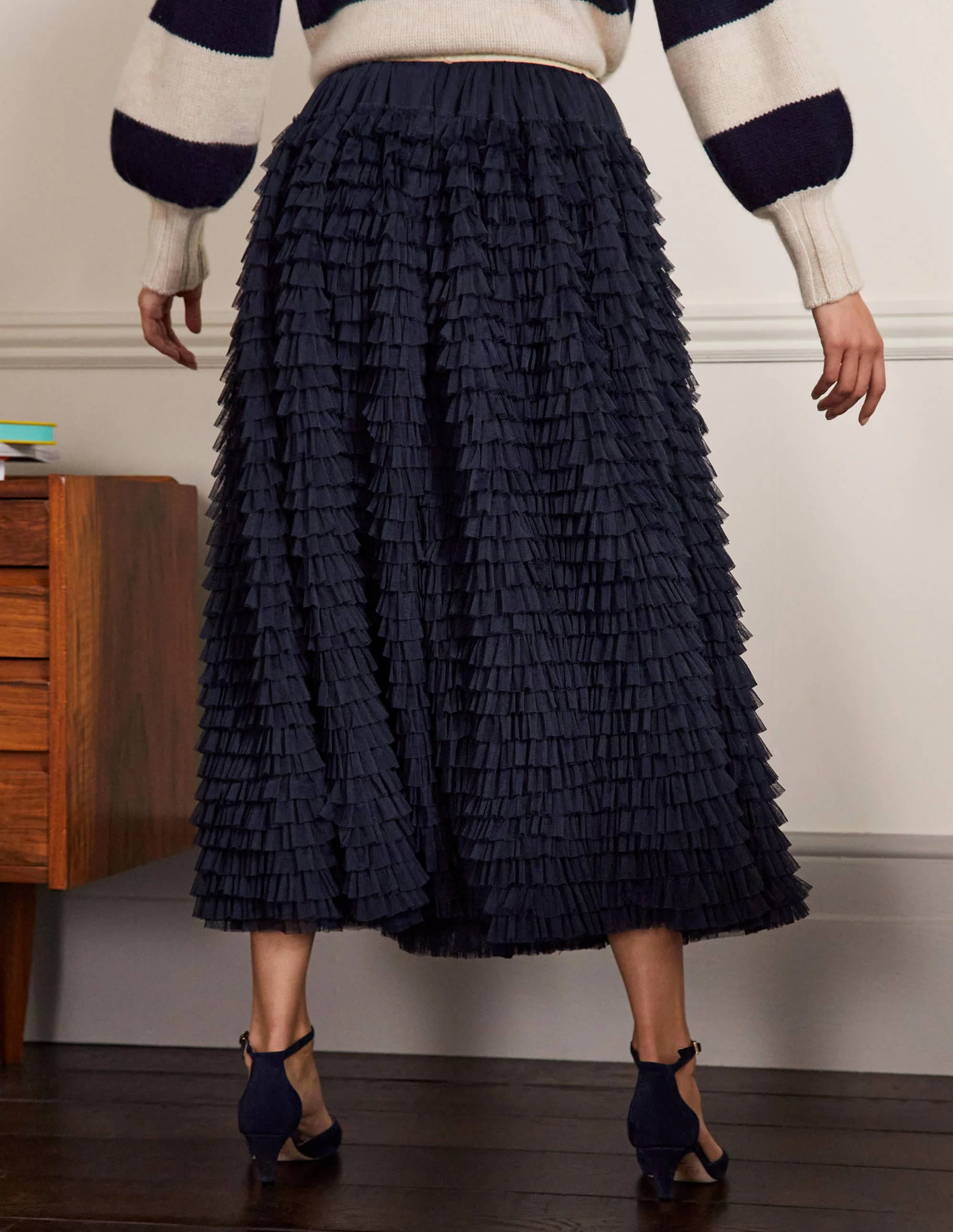Tulle Midi Skirt-Navy - Image 3