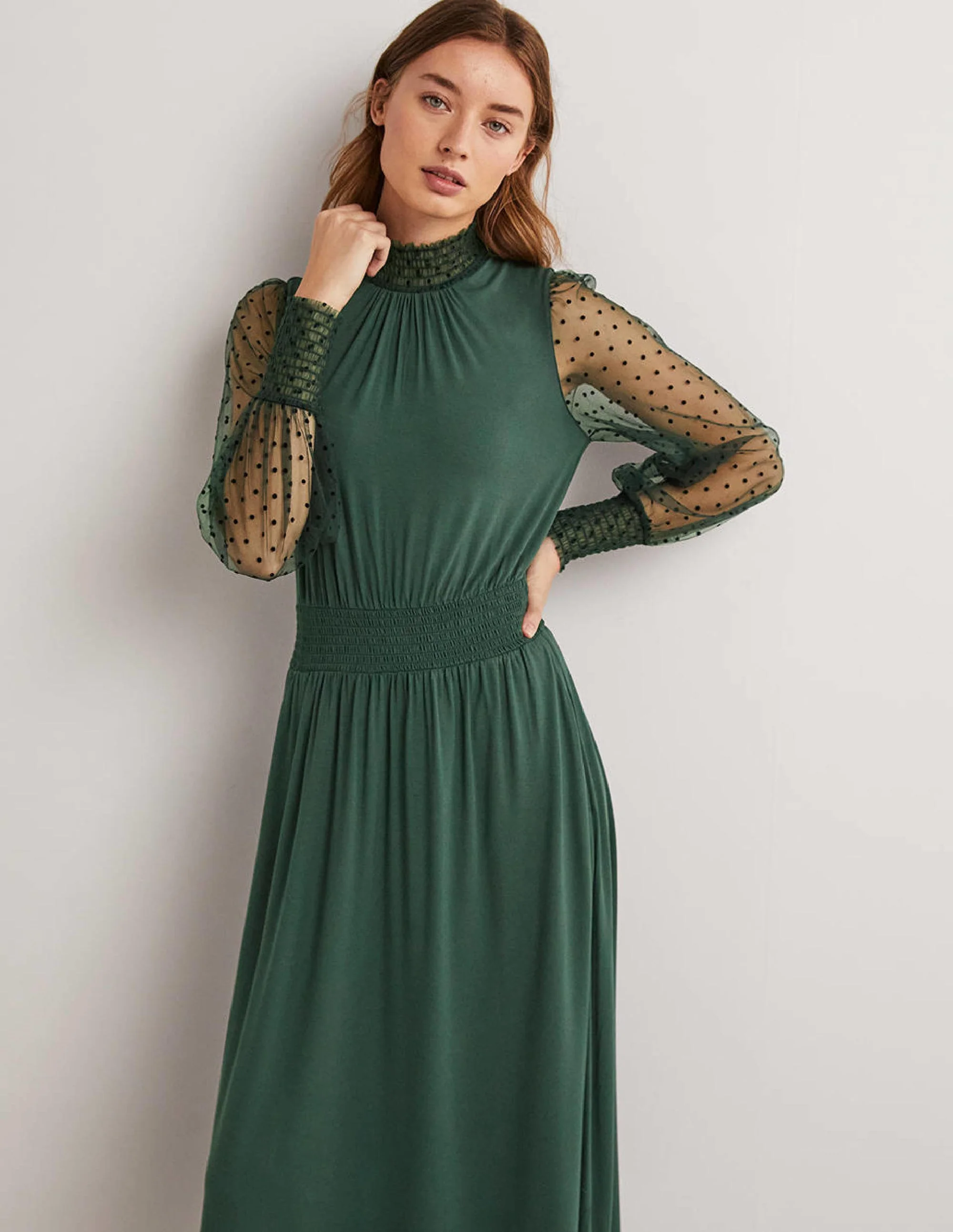 Tulle Sleeve Midi Party Dress-Onyx Green - Image 4