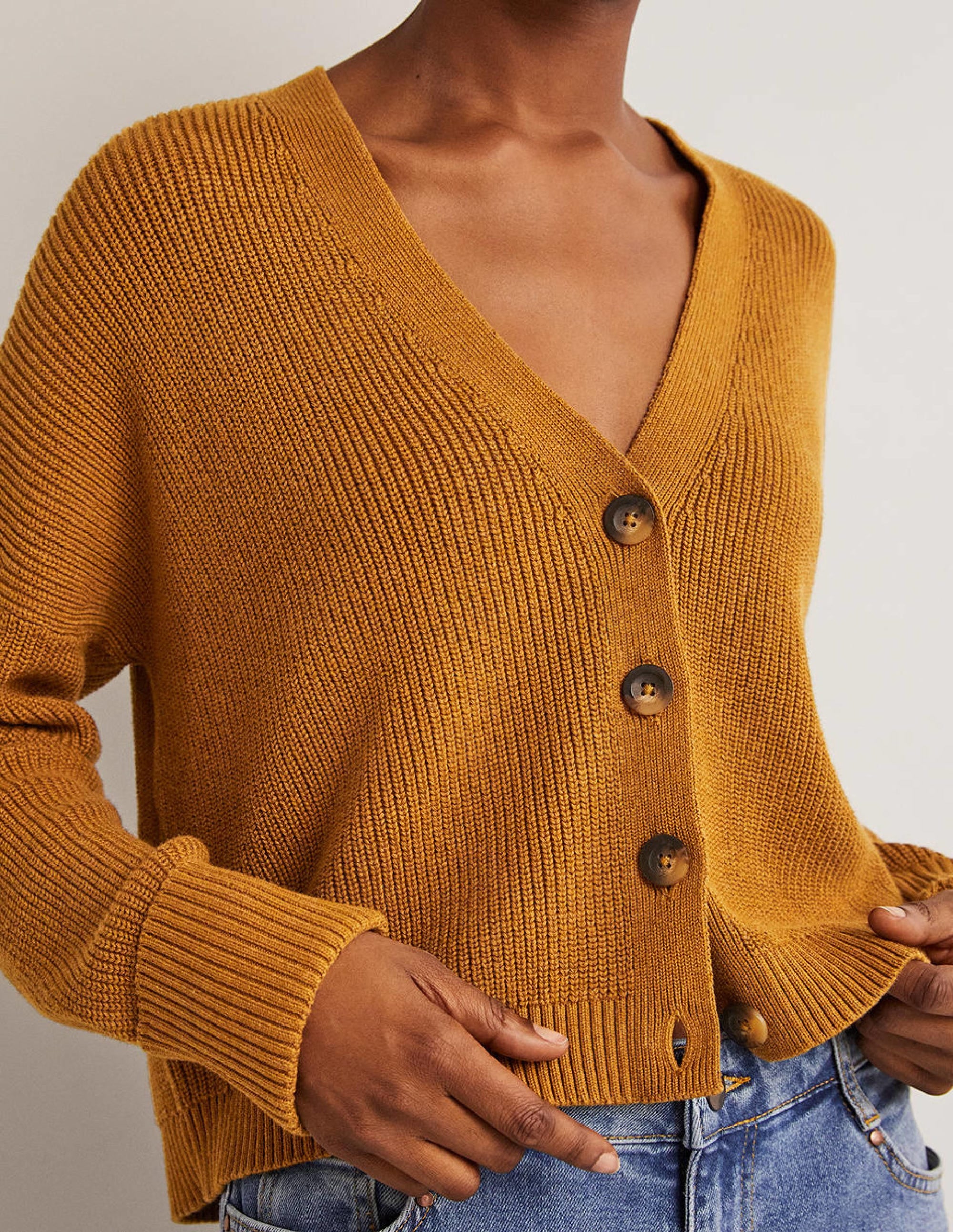 Turn Back Rib Cardigan-Butterscotch Brown Melange - Image 2