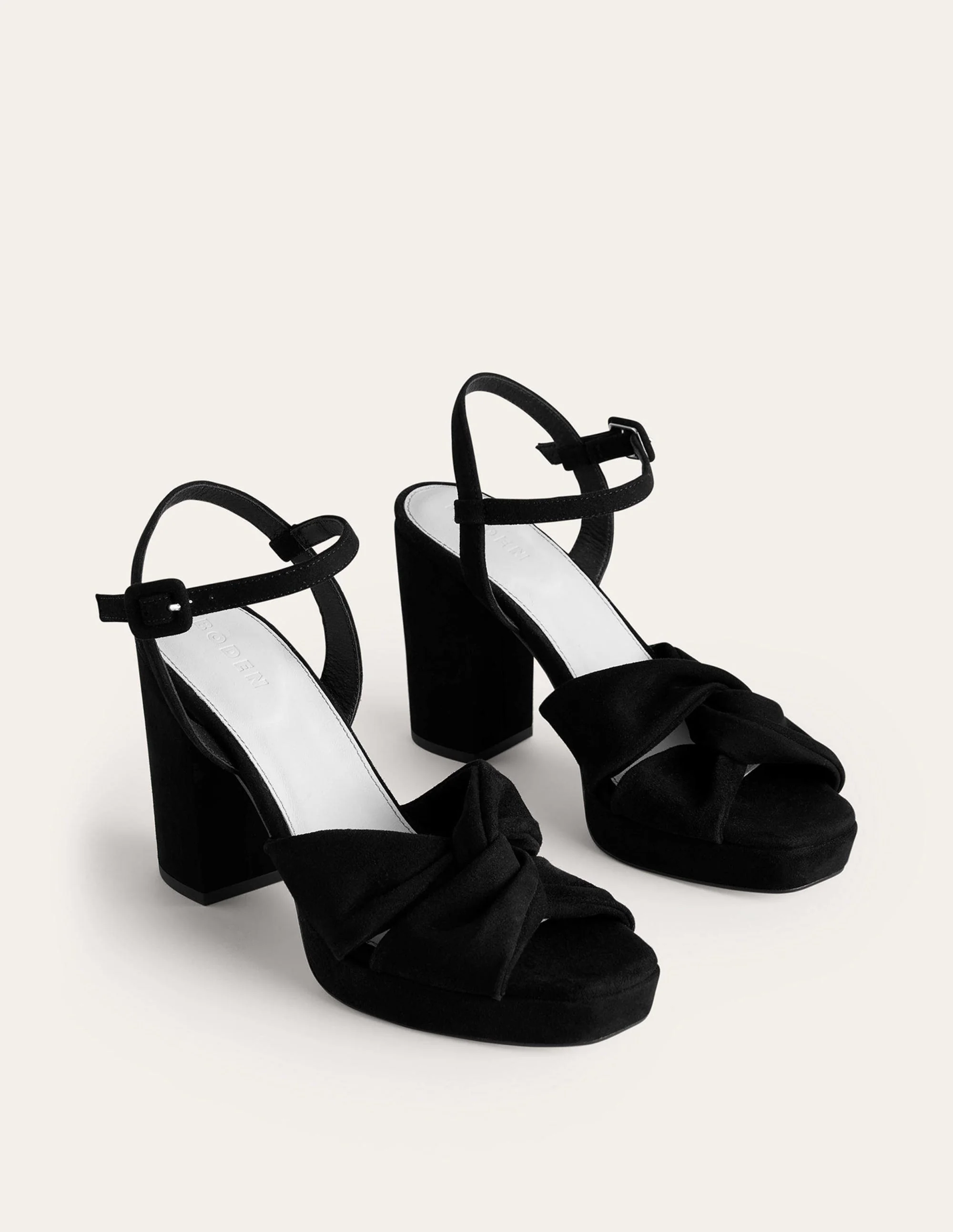 Twist-Front Heeled Platforms-Black Suede - Image 3