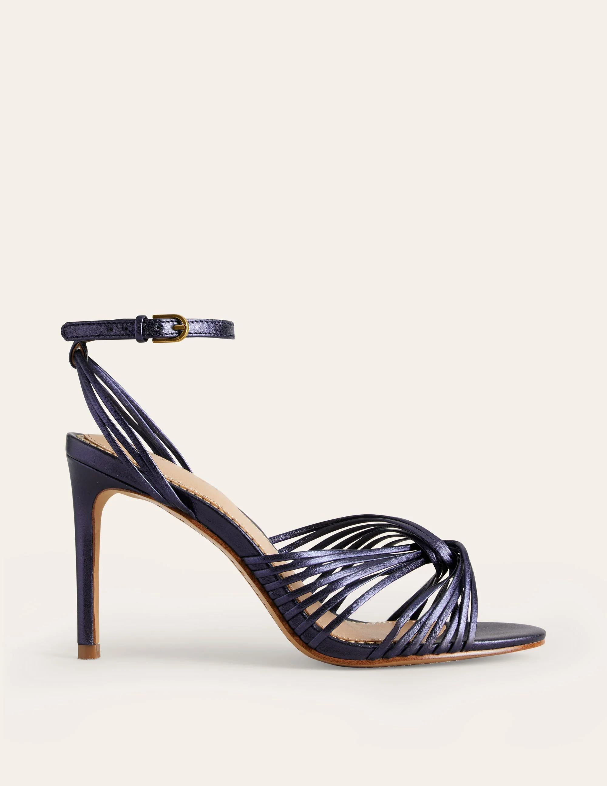 Twist Front Heeled Sandals-Navy Metallic - Image 2
