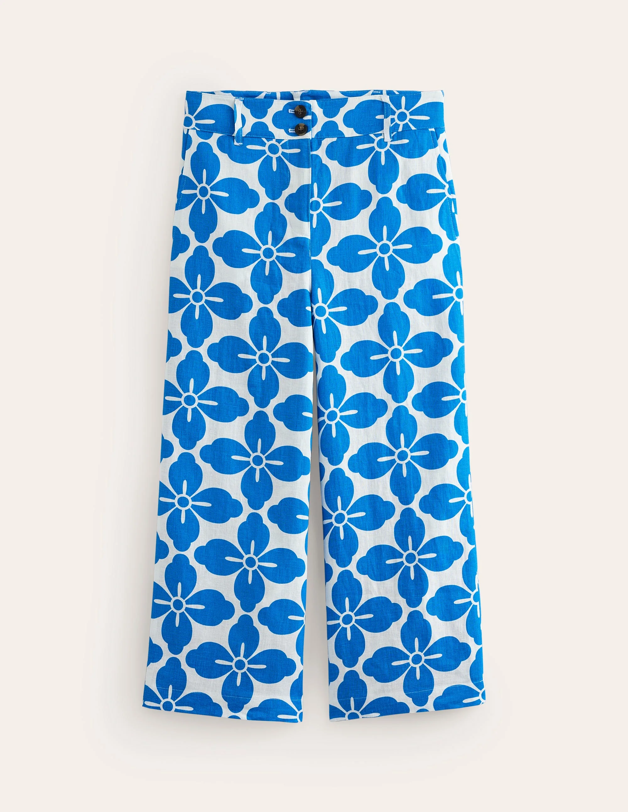 Westbourne Linen Crop Trousers-Indigo Bunting, Floral Tile - Image 6
