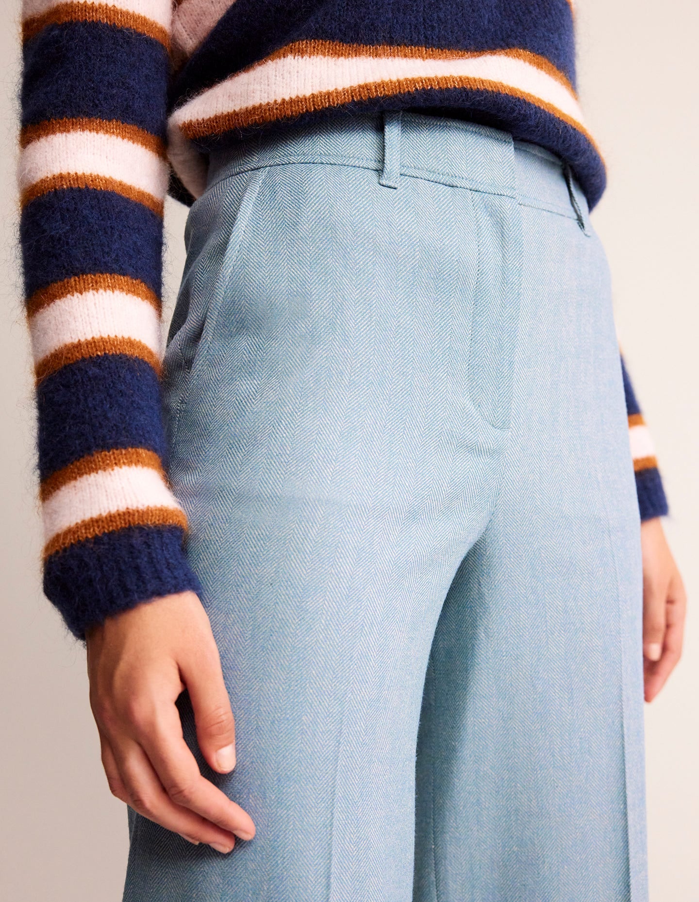 Westbourne Wool Trousers-Blue Herringbone - Image 2