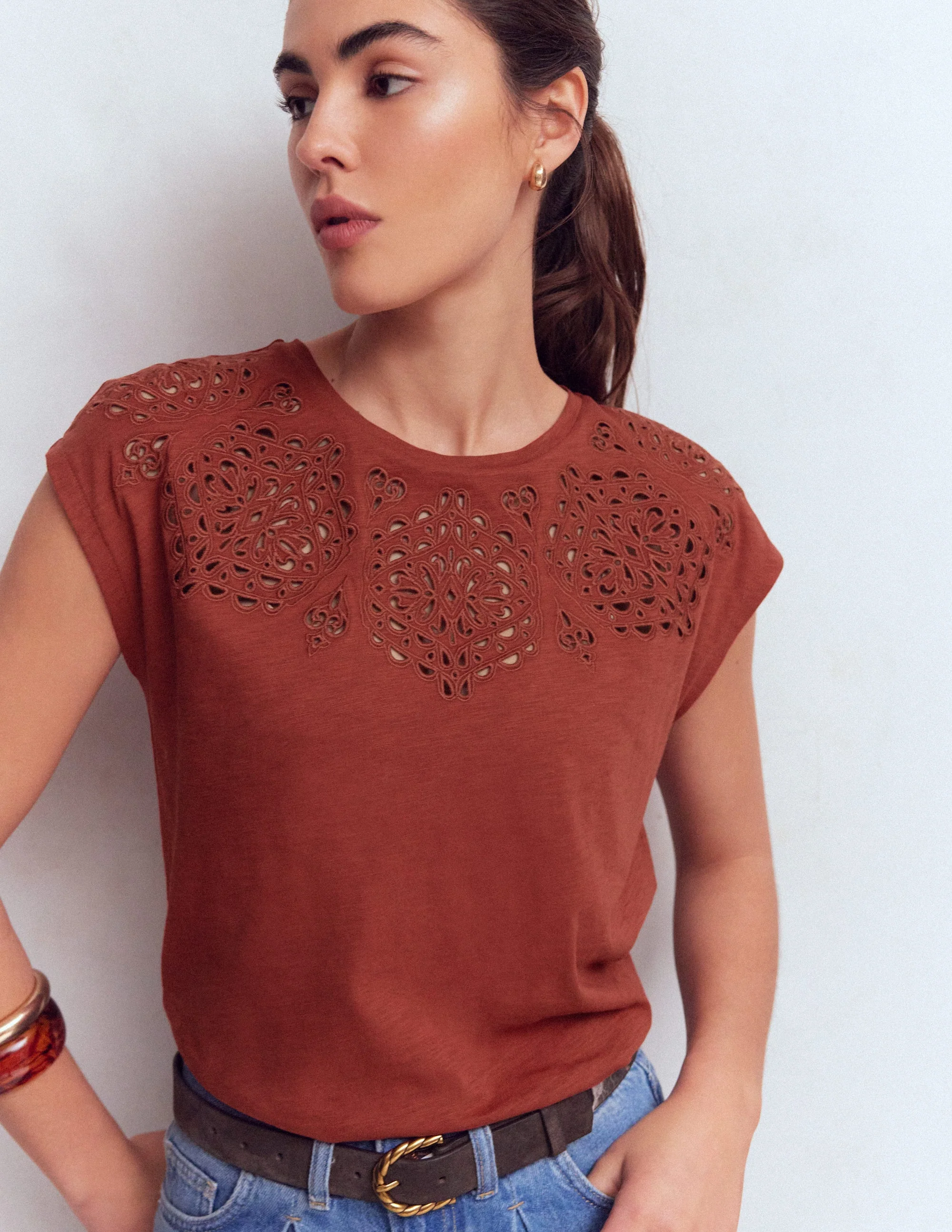 Willow Broderie T-shirt-Burnt Orange - Image 4
