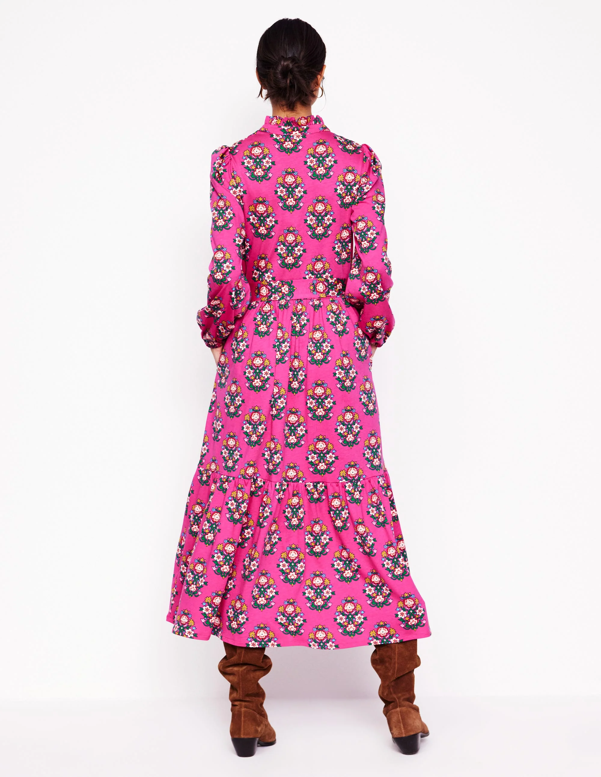 Willow Tiered Jersey Dress-Cosmos Pink, Wildflower Stamp - Image 4