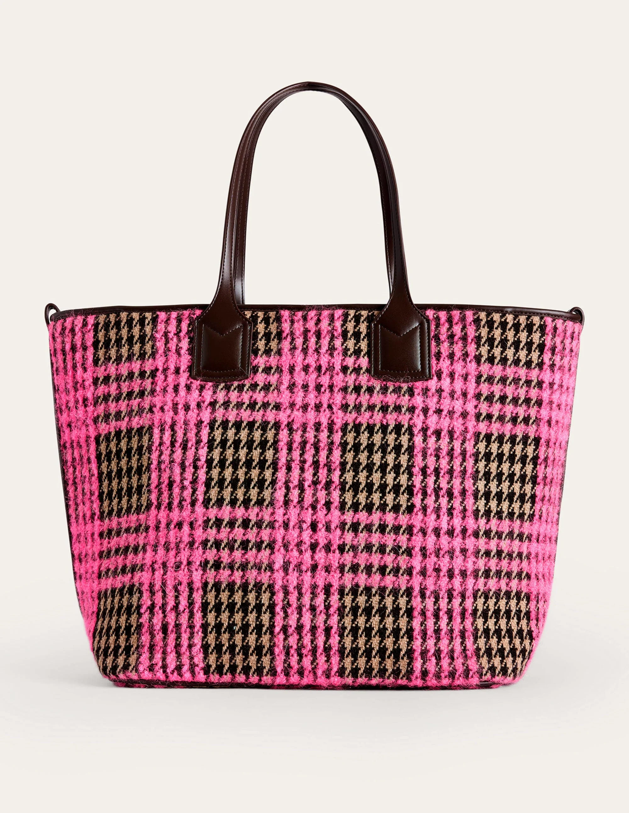 Wool Trapeze Tote Bag-Pink Boucle Check - Image 2