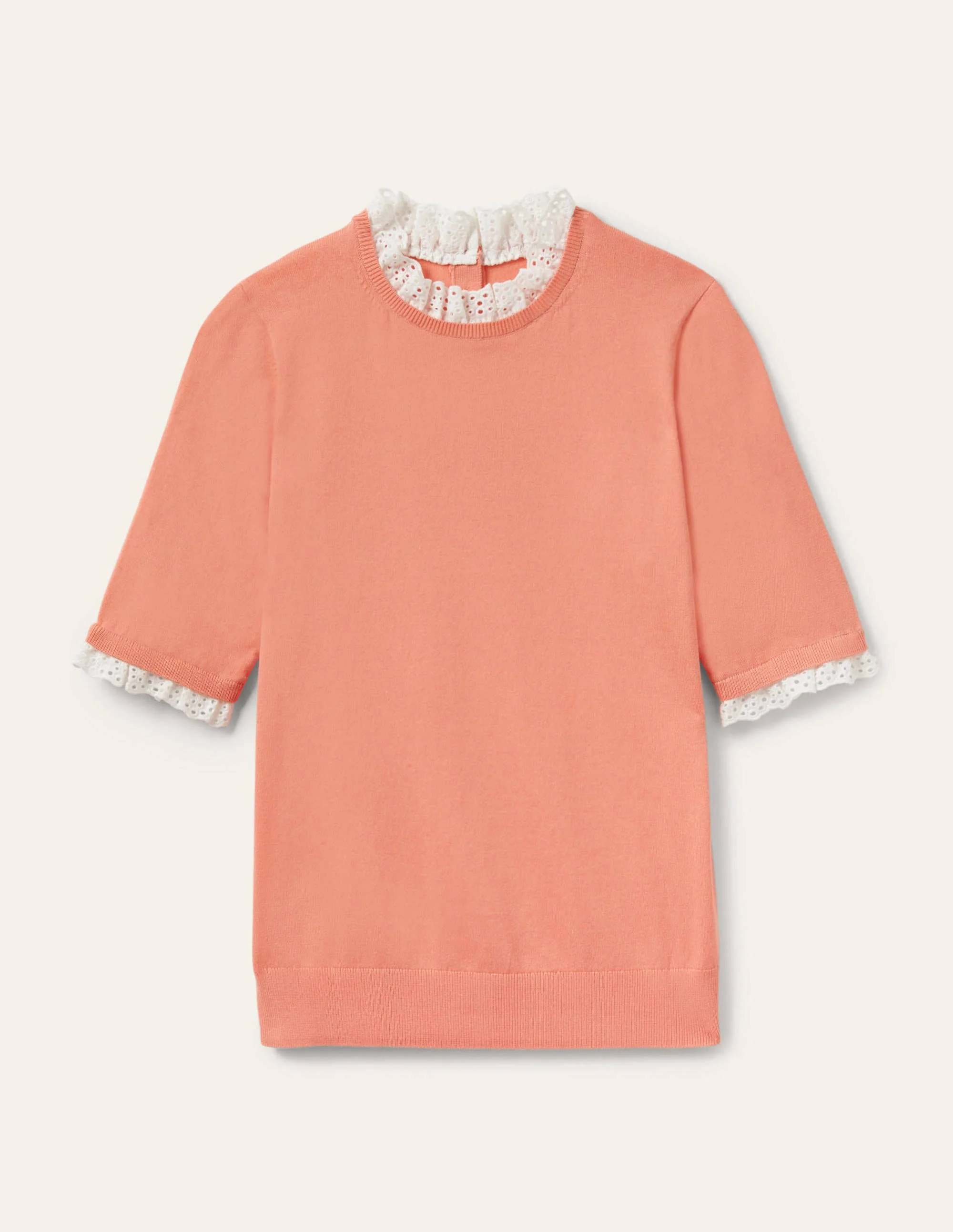 Woven Mix Knitted T-Shirt-Chalky Coral - Image 6