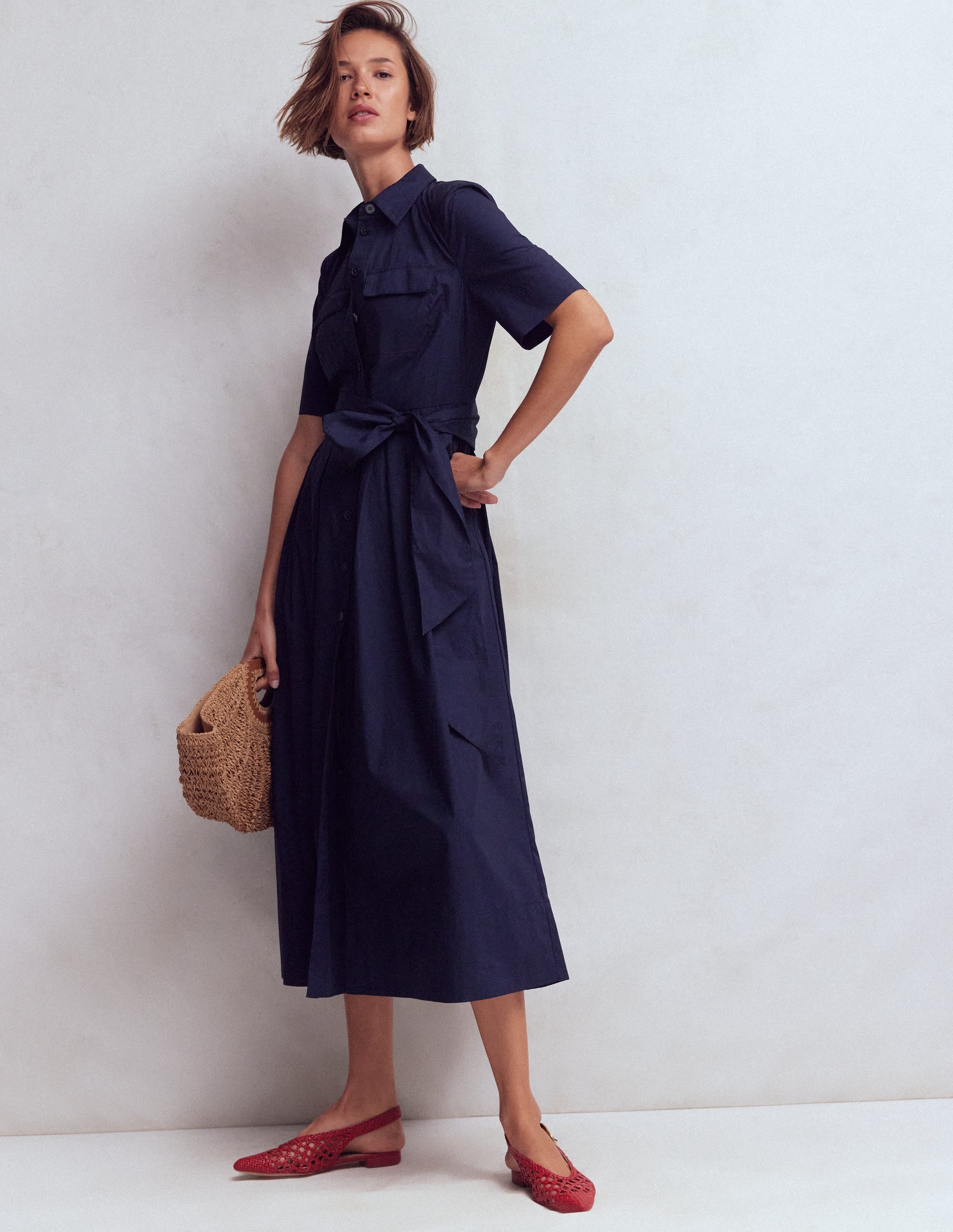 Zoe Short Sleeve Shirt Dress-Navy - Image 4